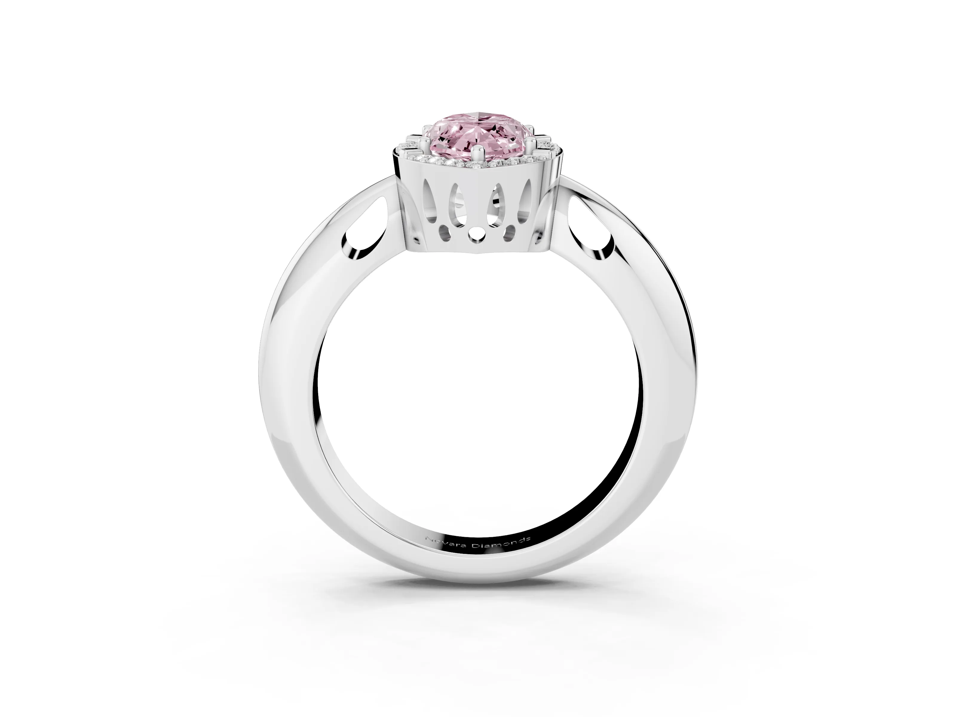 Fancy Pink Marquise Cut Diamond Halo Engagement Ring Set in White gold with Plain Split Shank and Prong Setting