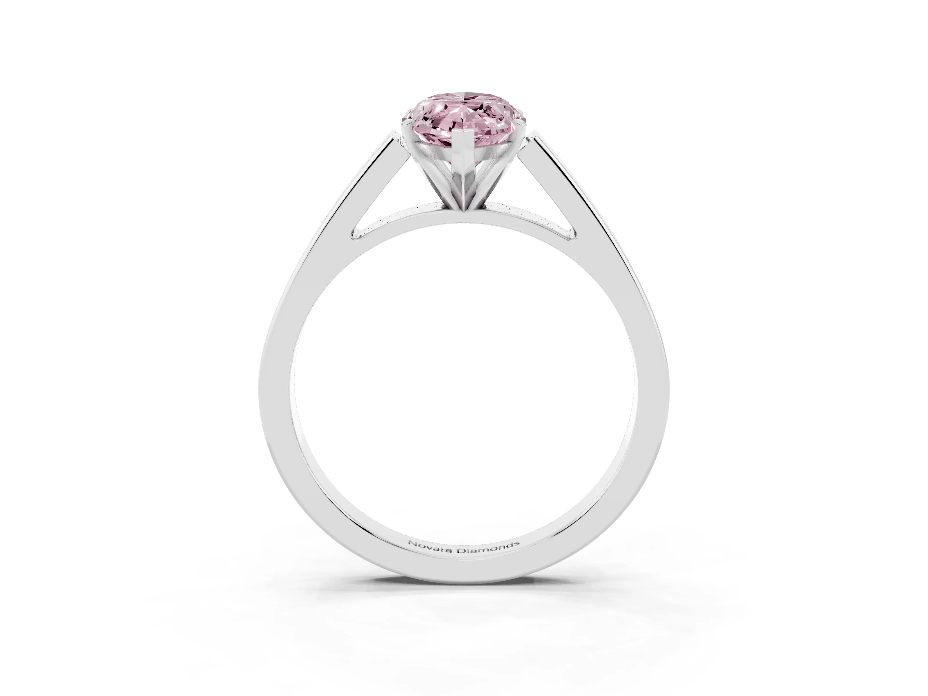 Fancy Pink Marquise Cut Diamond Solitaire Engagement Ring Set in Platinum with Prong Setting and Tapered Band