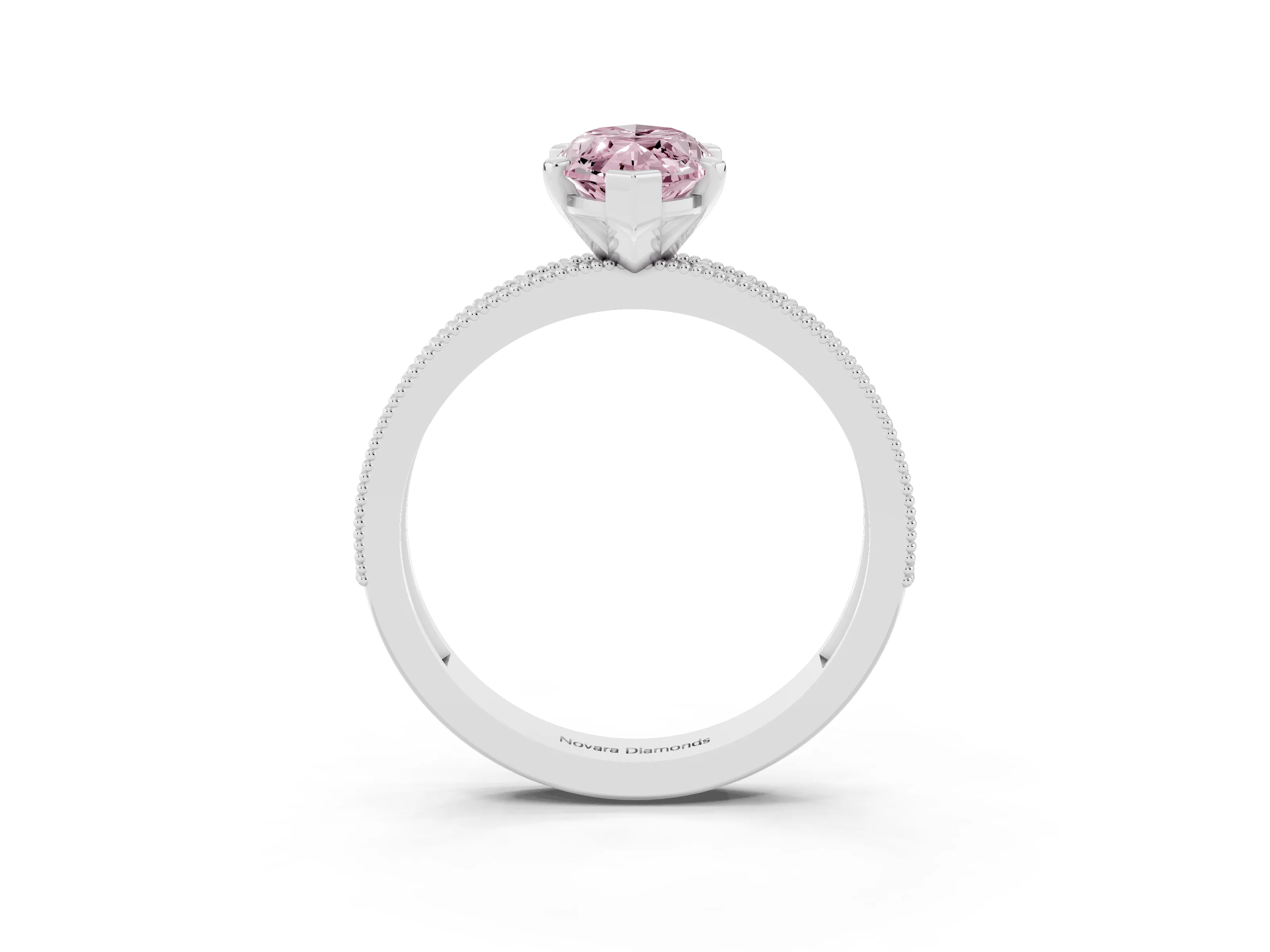 Fancy Pink Marquise Cut Diamond Milgrain Pavé Engagement Ring Set in Platinum with Prong Setting
