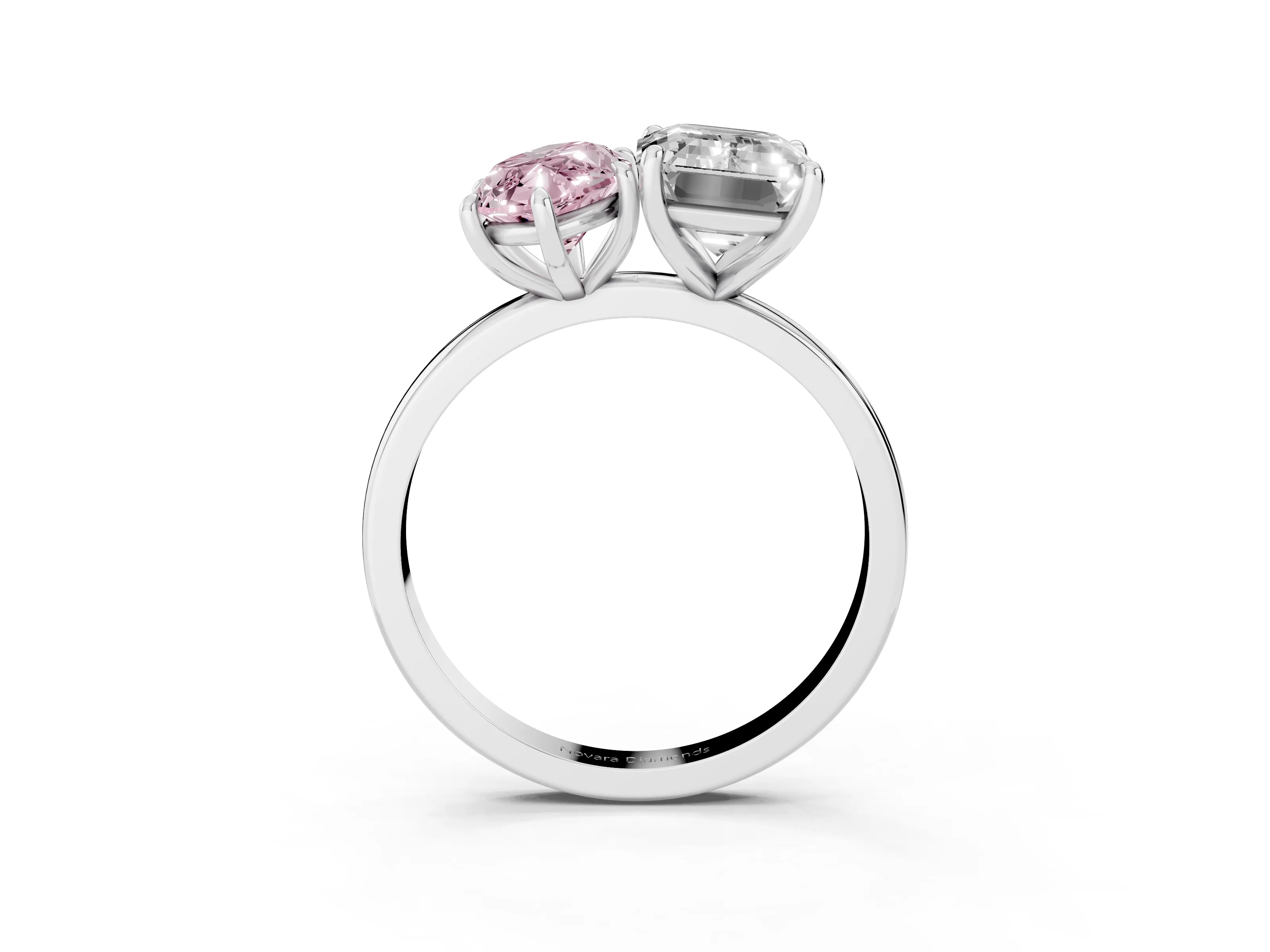 Fancy Pink Marquise Cut and Emerald Cut Toi Moi Ring Set in Platinum with Prong Setting