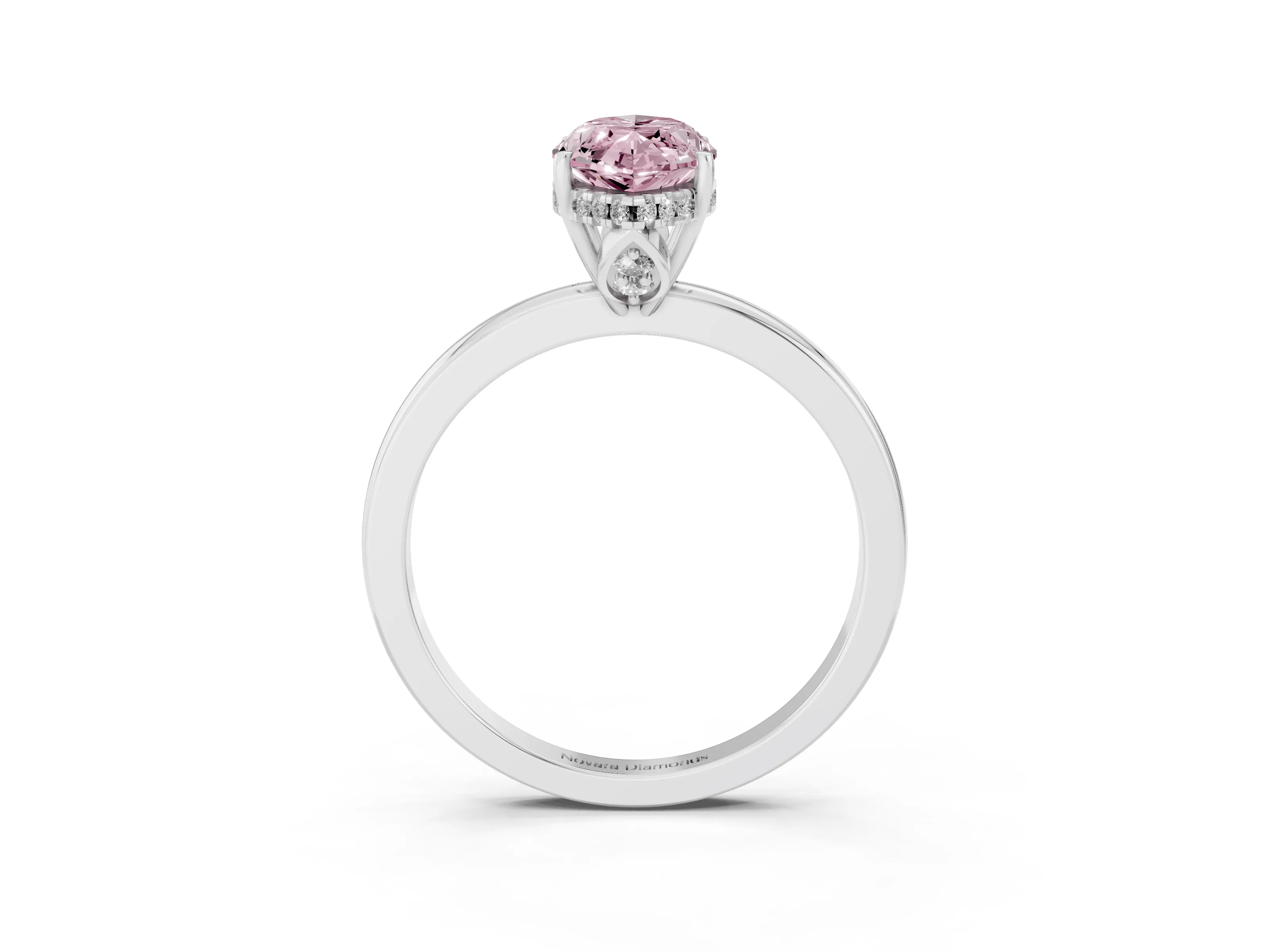 Fancy Pink Marquise Cut Diamond Solitaire Ring Set in Silver with Plain Band and Prong Setting