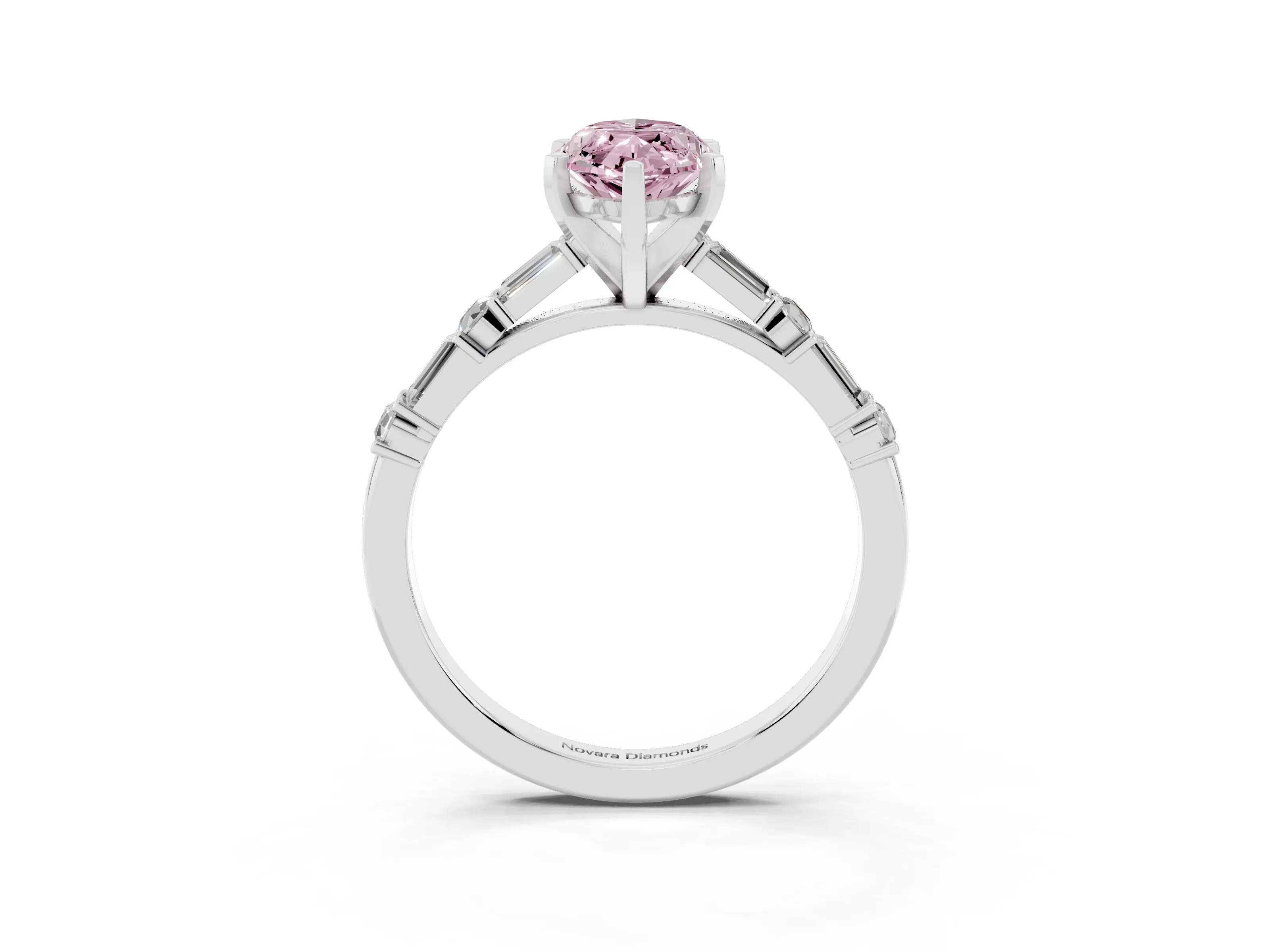 Fancy Pink Marquise Cut Diamond Solitaire Set in Platinum with Side Baguettes and Channel Set Band