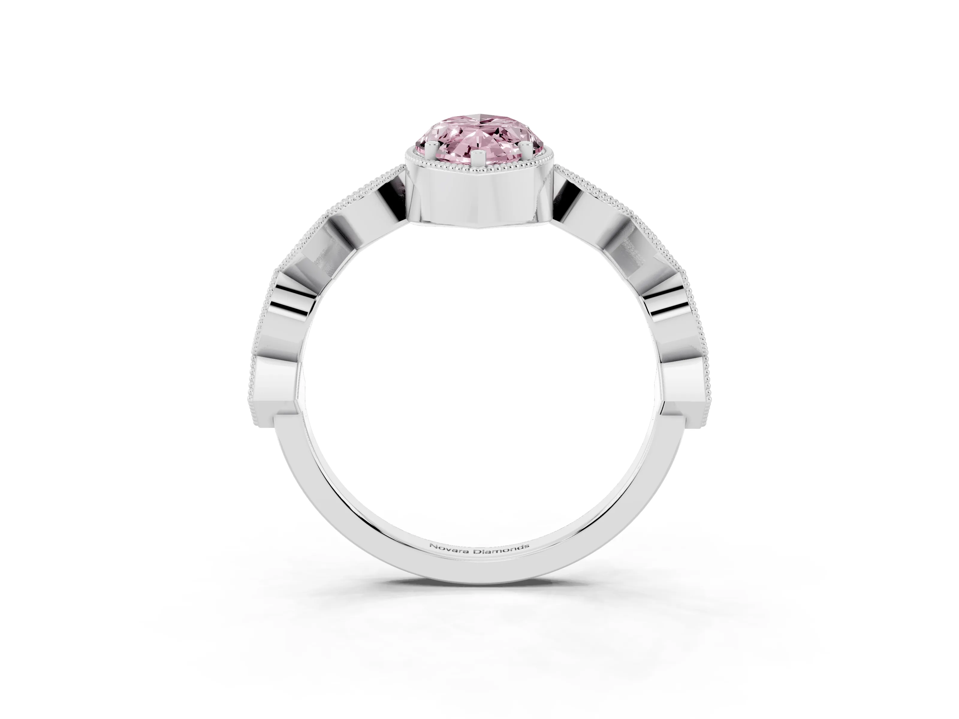 Fancy Pink Marquise Cut Diamond Milgrain Marquise Twist Band Ring Set in Silver with Prong Setting