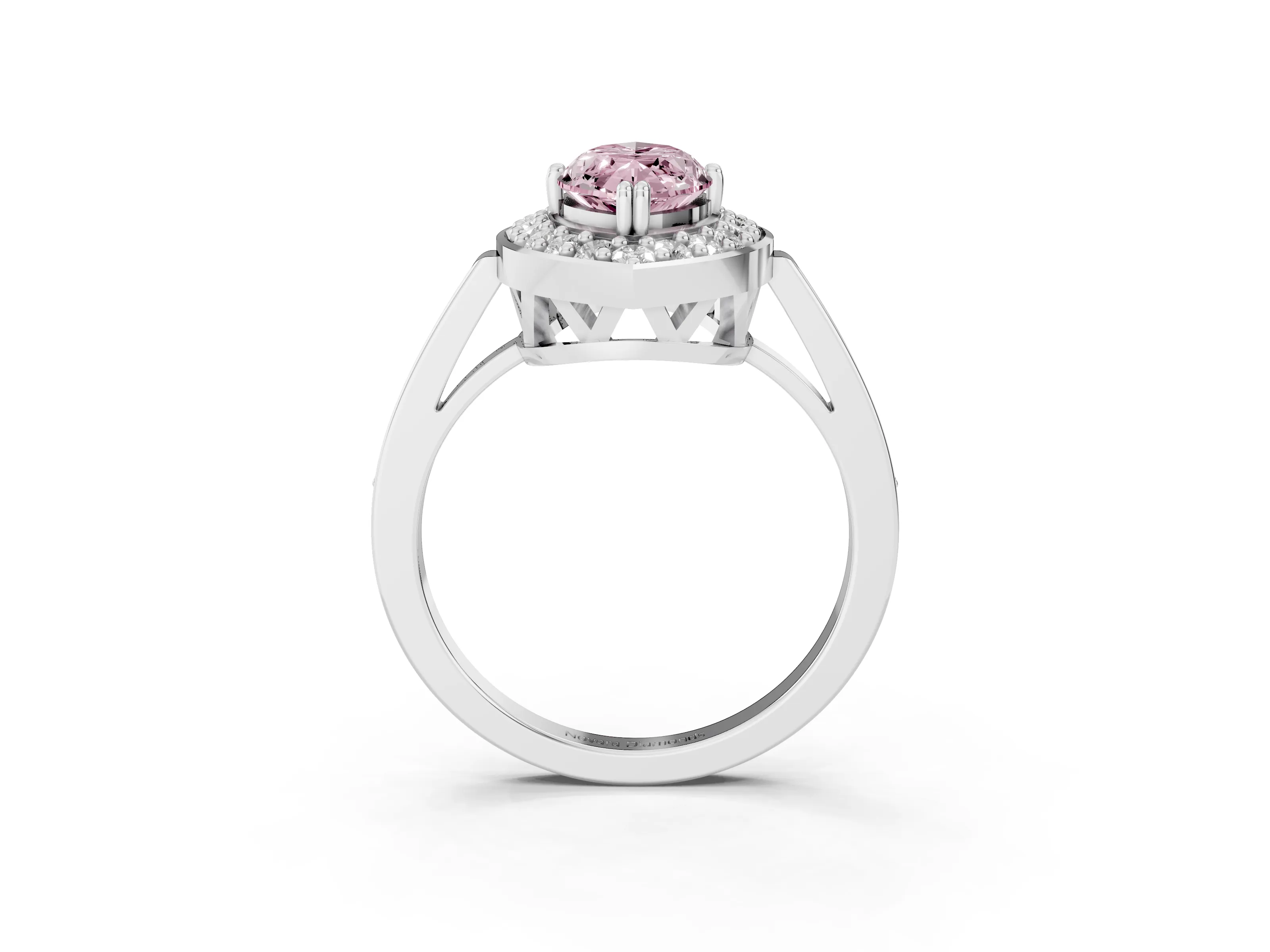 Fancy Pink Marquise Cut Diamond Halo Ring Set in Silver with Accent-Lined Split Shank and Prong Setting