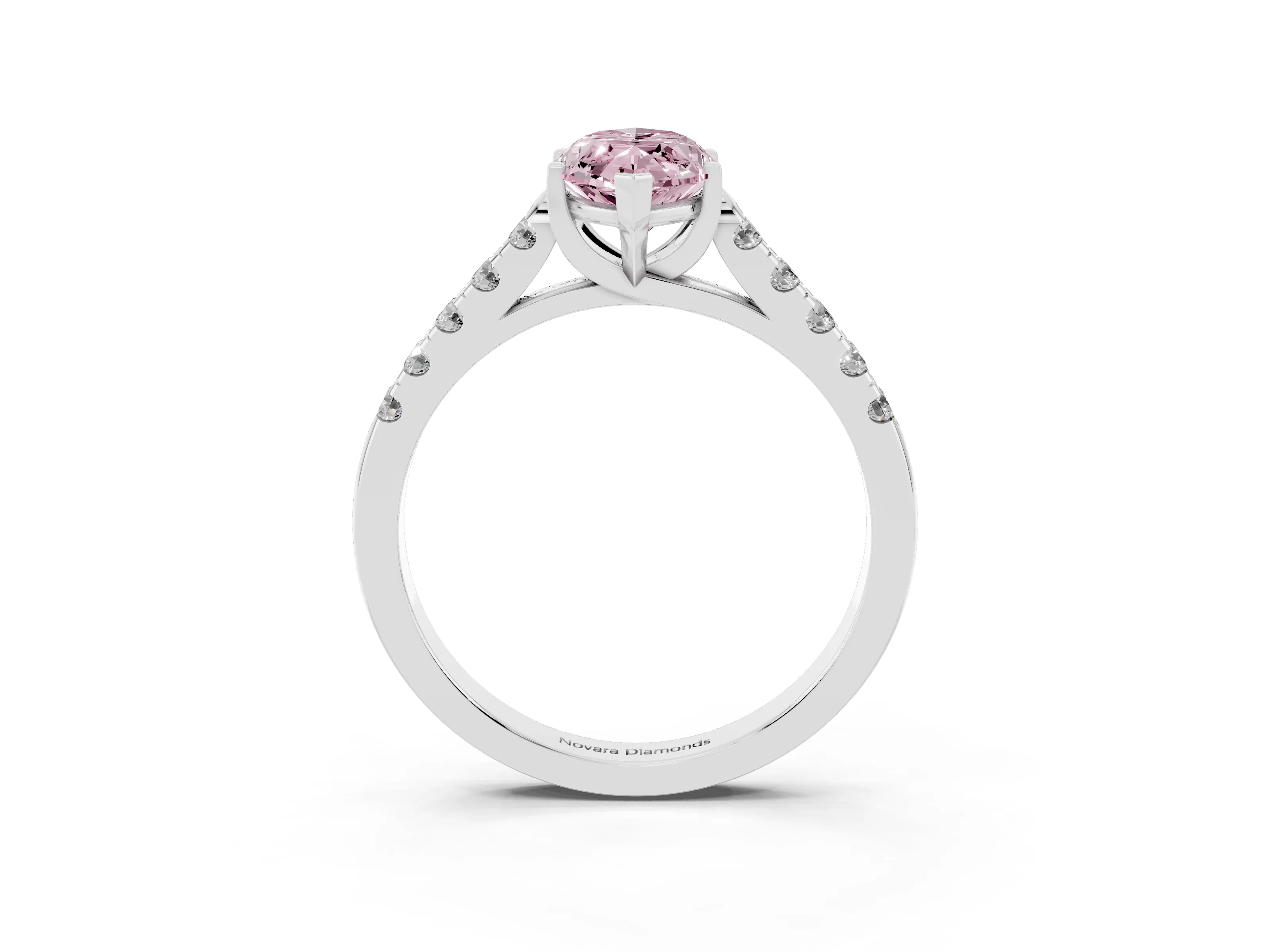 Fancy Pink Marquise Cut Diamond Pavé Band Solitaire Ring Set in White gold with Partway Accent Stones and Prong Setting