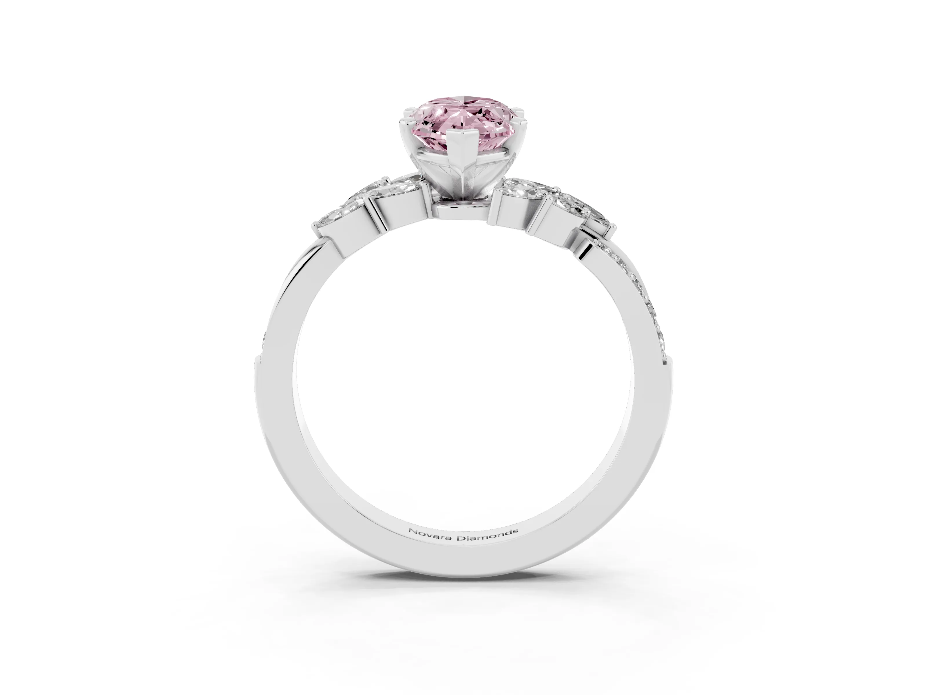 Fancy Pink Marquise Cut Diamond Solitaire Ring Set in White gold with Marquise Twist Band and Prong Setting