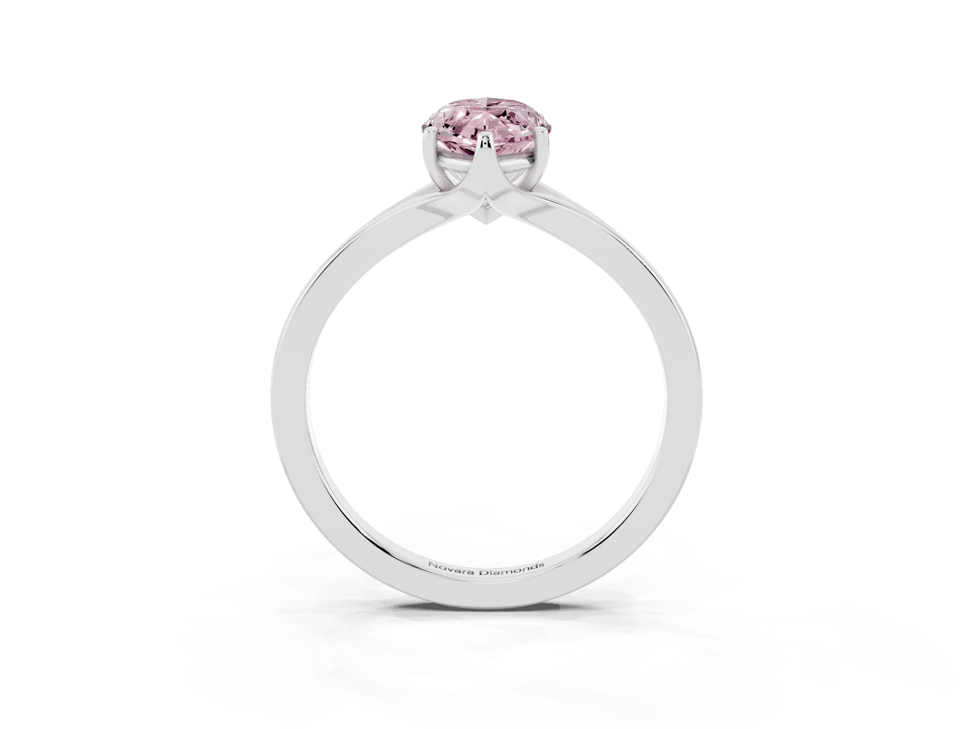 Fancy Pink Marquise Cut Diamond Solitaire Ring Set in Platinum with Polished Tapered Band and Prong Setting