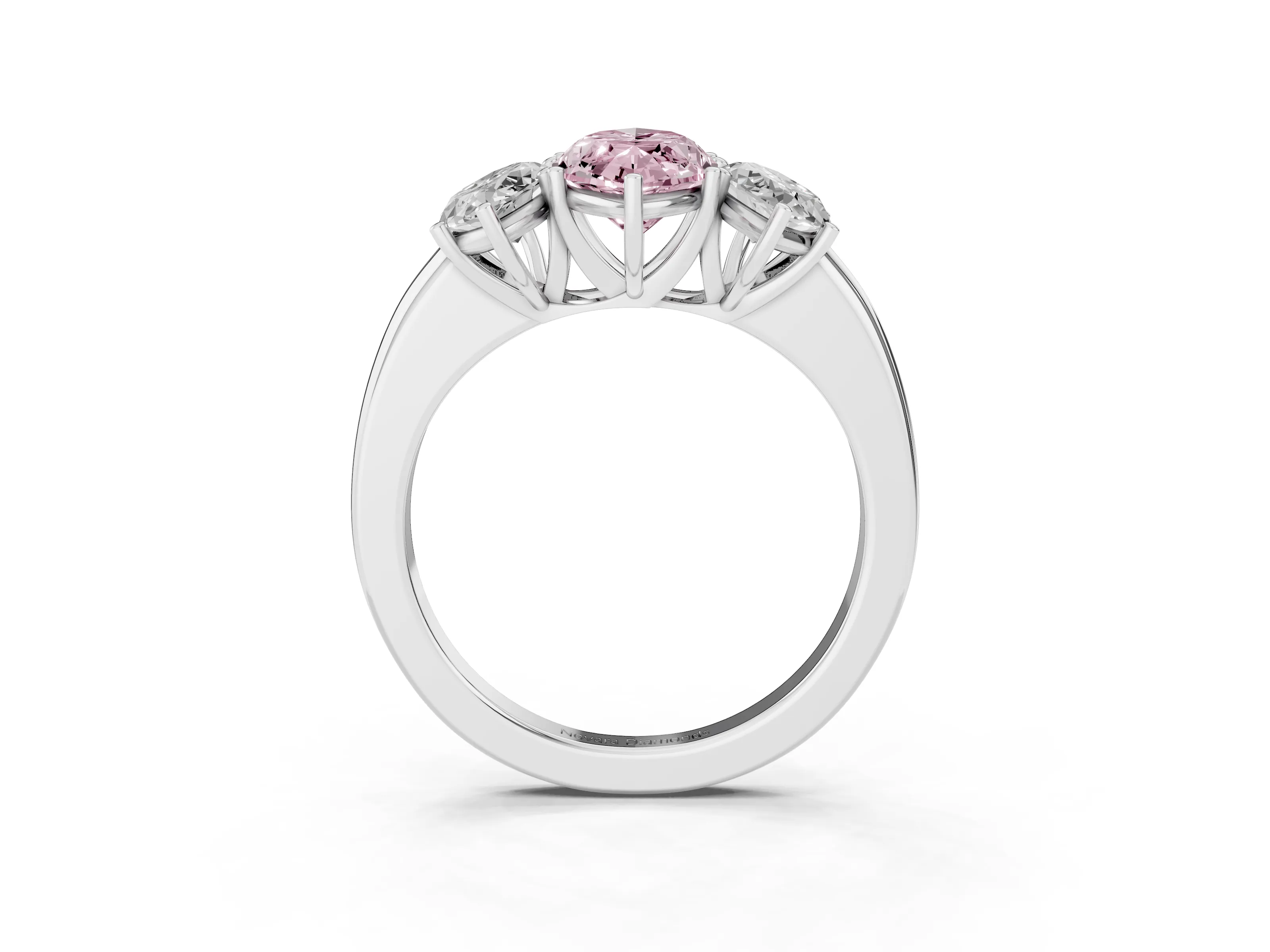 Fancy Pink Marquise Cut Diamond Three-Stone Ring Set in White gold with Bold Center and Classic Band