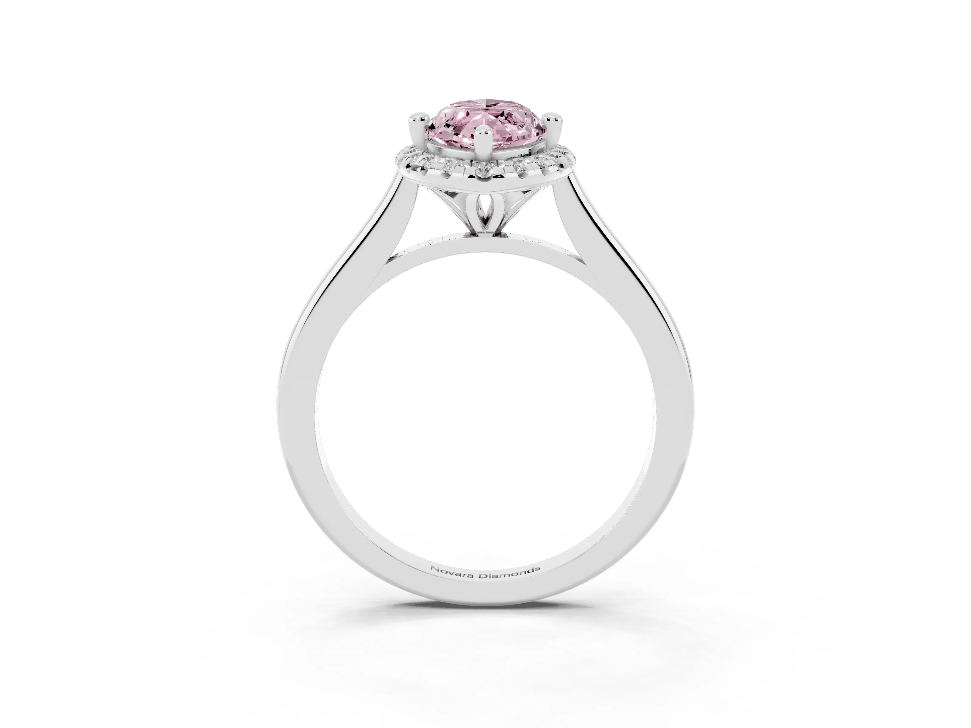 Fancy Pink Marquise Cut Diamond Halo Engagement Ring Set in Platinum with Pavé Band and Rising Shoulders