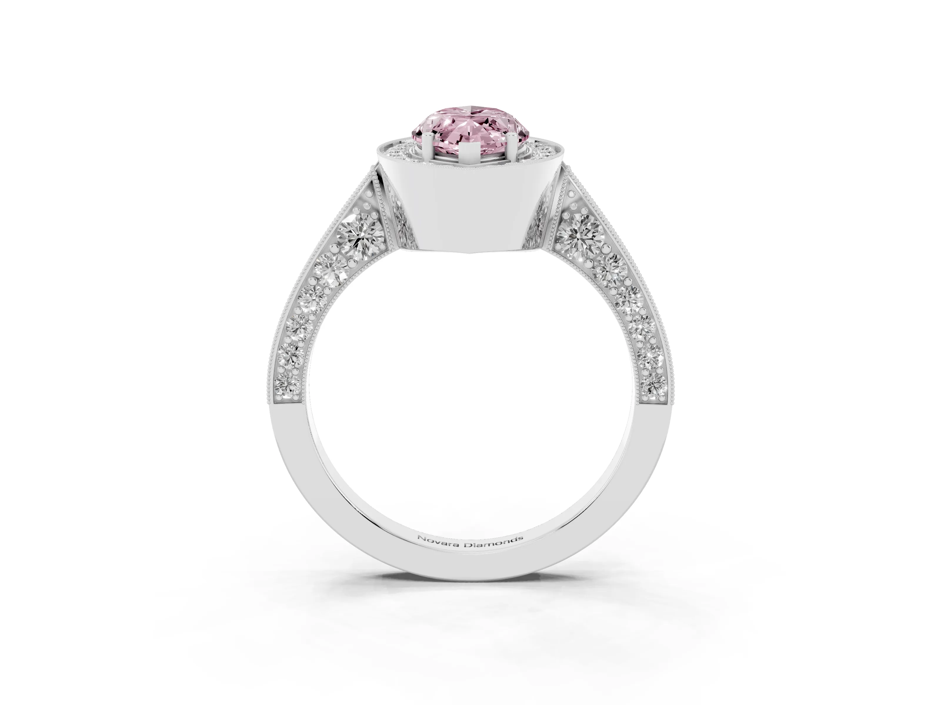 Fancy Pink Marquise Cut Diamond Halo Engagement Ring Set in White gold with Accent Split Shank Band