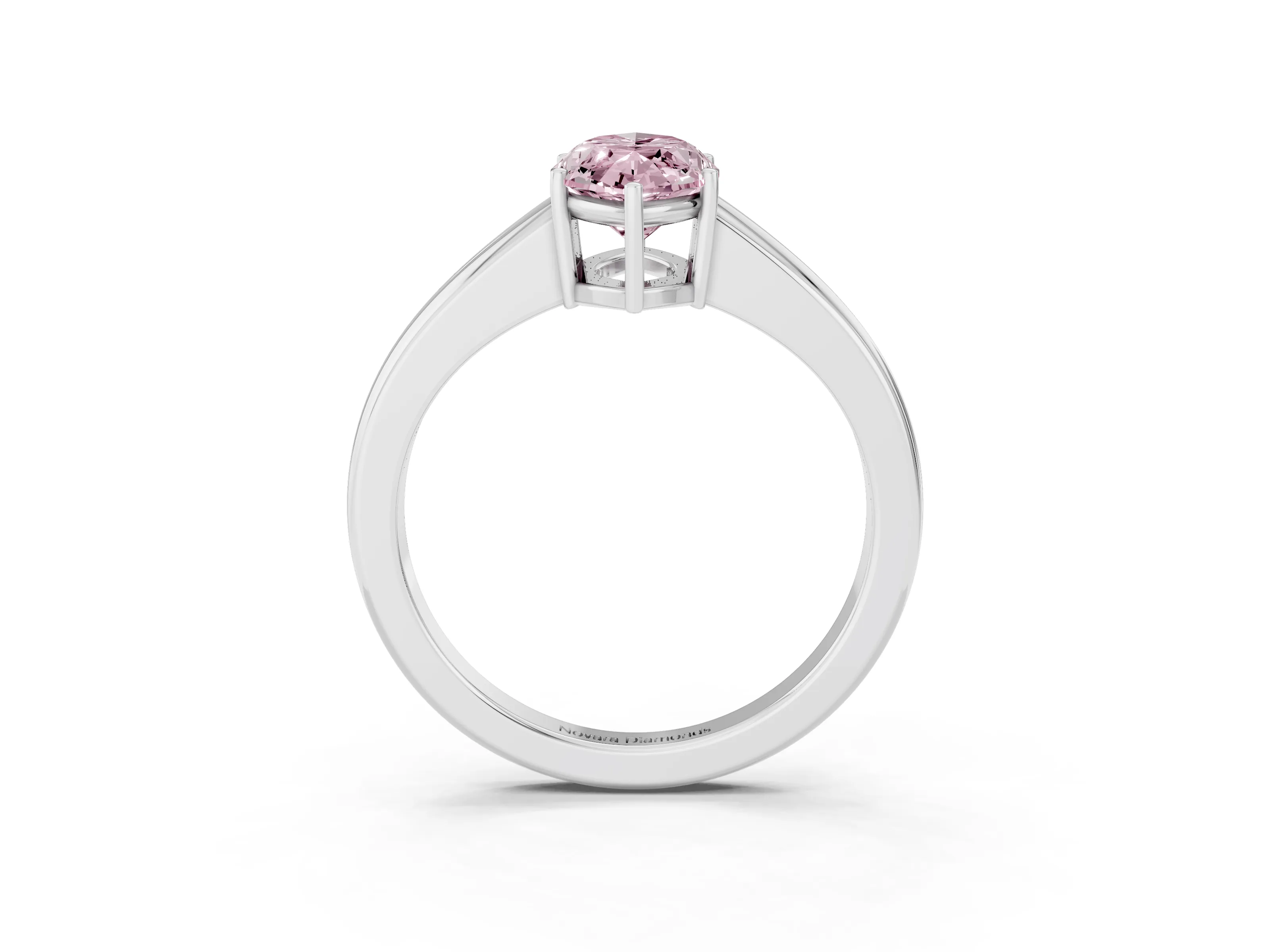 Fancy Pink Marquise Cut Diamond Solitaire Ring Set in Silver with Tapered Band and Prong Setting