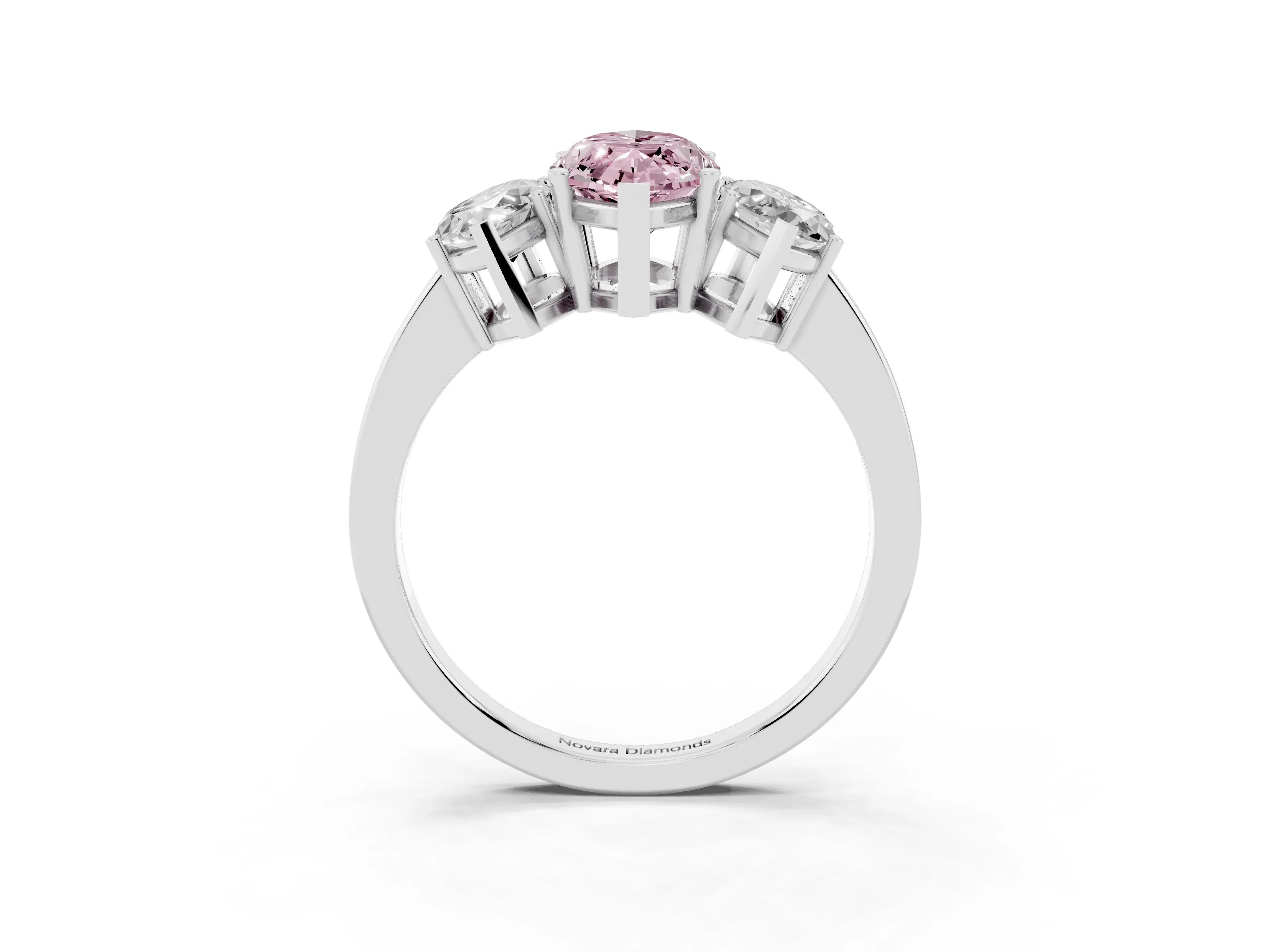Fancy Pink Marquise Cut Diamond Three-Stone Engagement Ring Set in Platinum with Flat Band