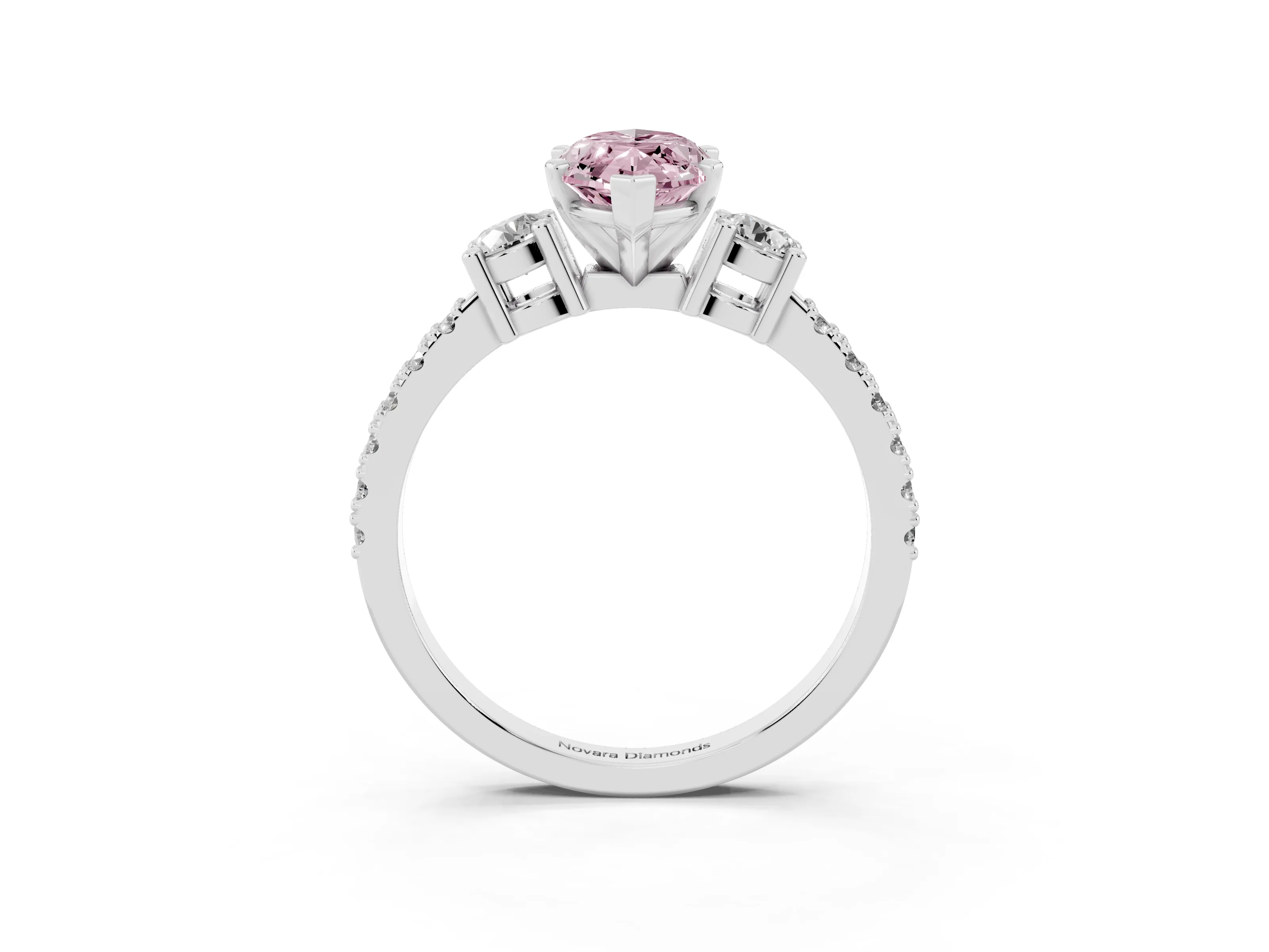 Fancy Pink Three-Stone Marquise Cut Diamond Pavé Band Ring Set in White gold with Prong Setting