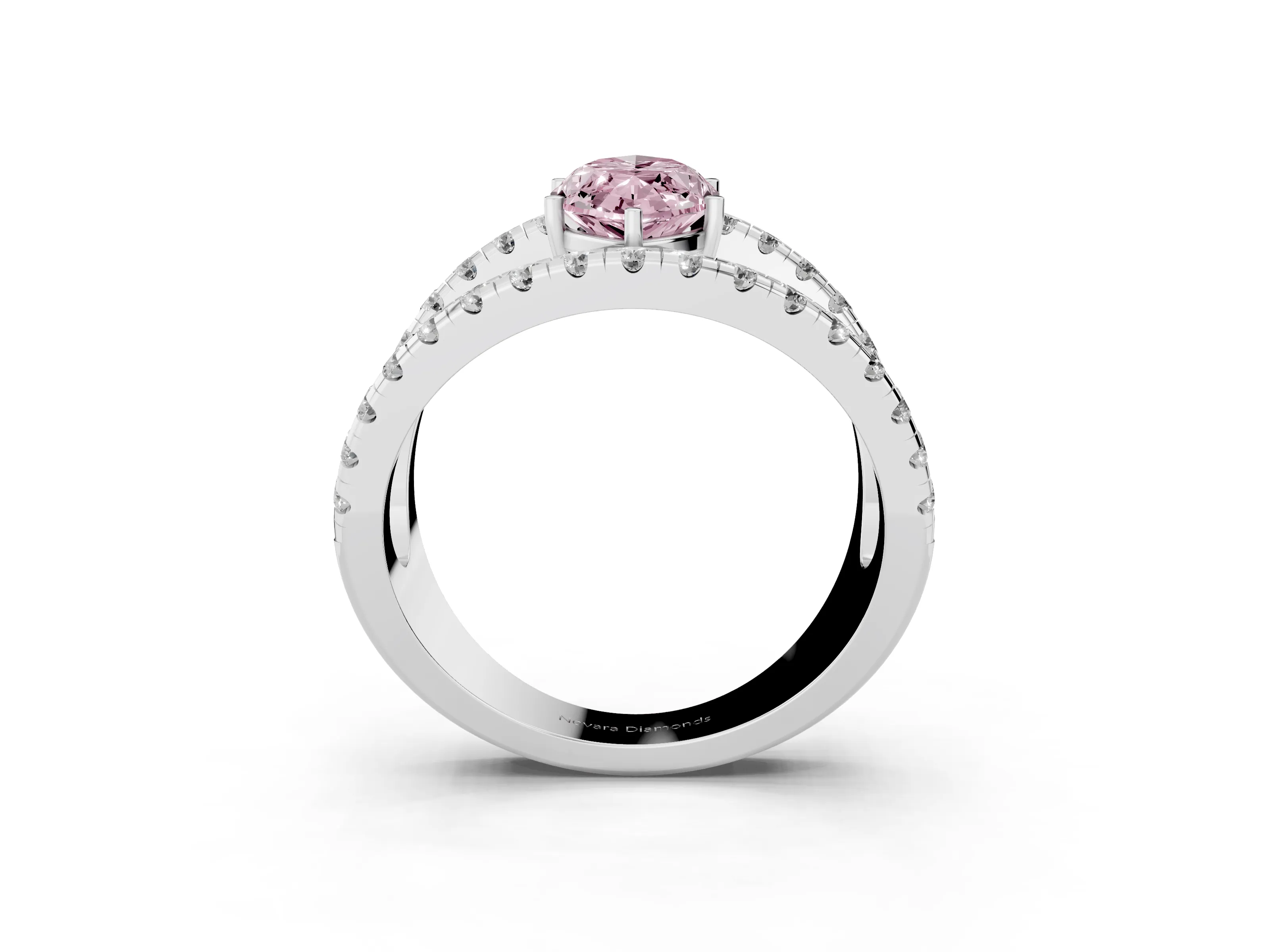 Fancy Pink Marquise Cut Diamond Split Shank Pavé Solitaire Ring Set in Silver with Open Shank Design