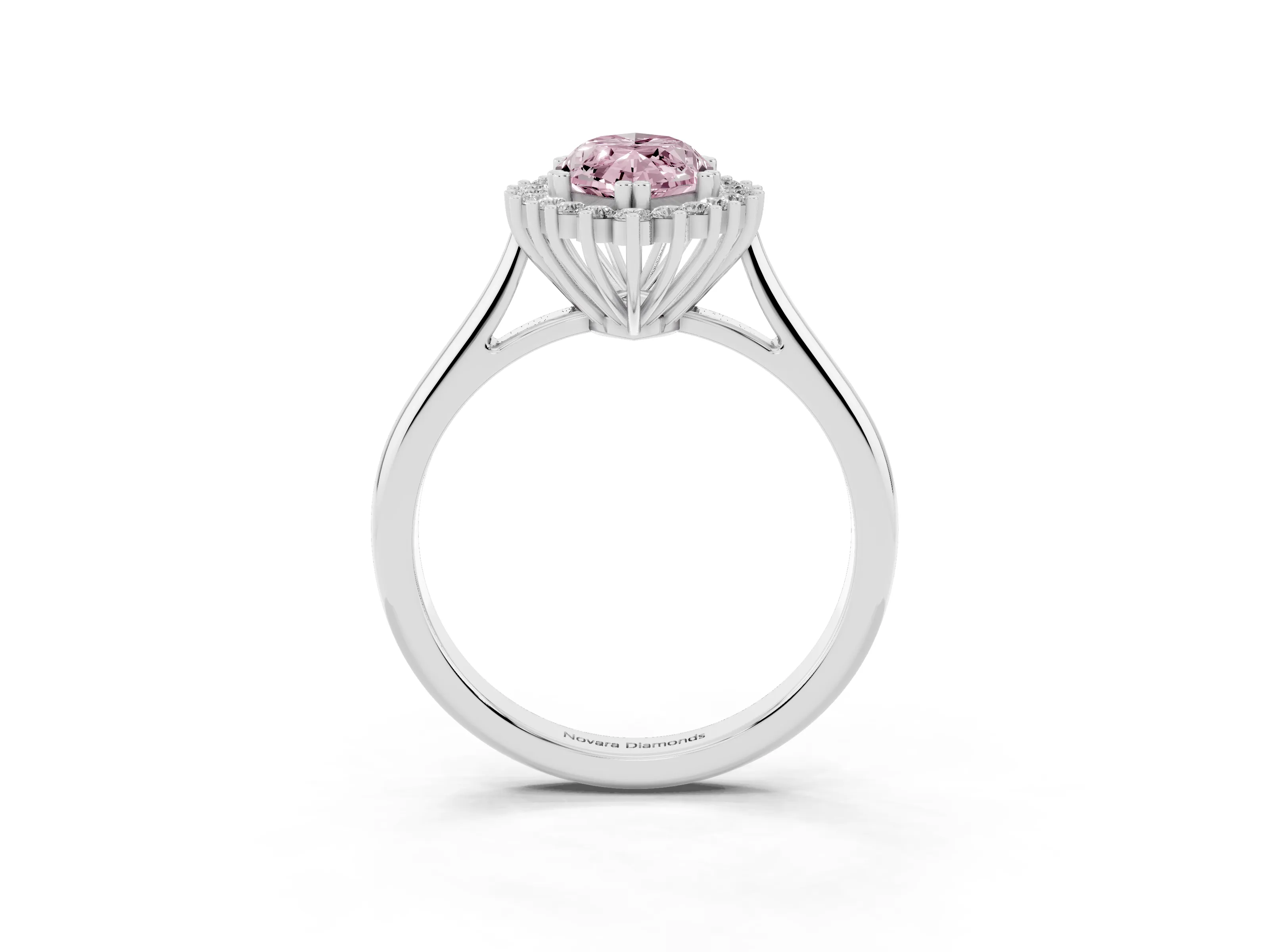 Fancy Pink Marquise Cut Diamond Halo Ring Set in White gold with Plain Solitaire Band and Prong Setting