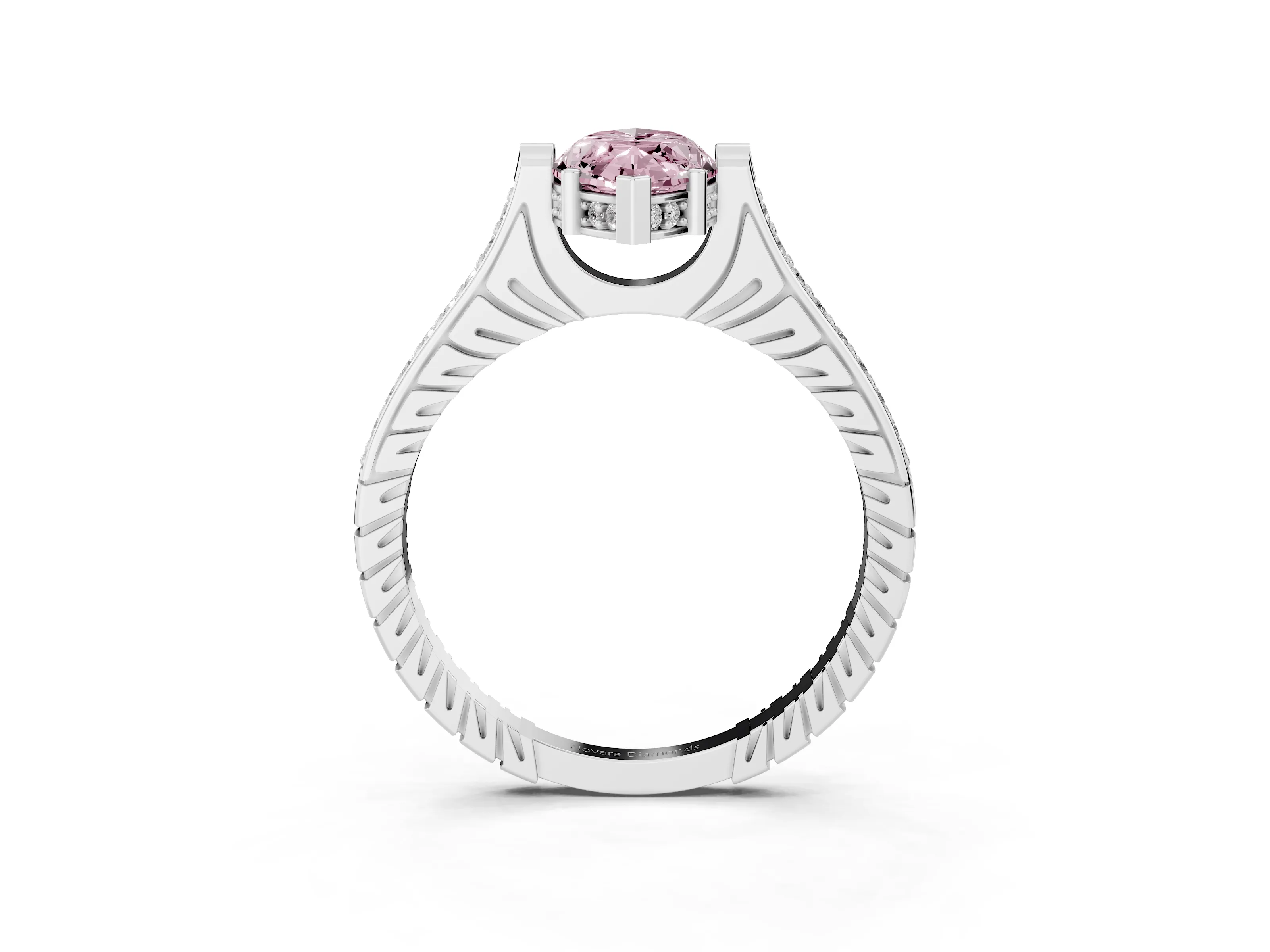 Fancy Pink Marquise Cut Diamond Solitaire Ring Set in Silver with Channel Set Band and Bezel Prong Setting