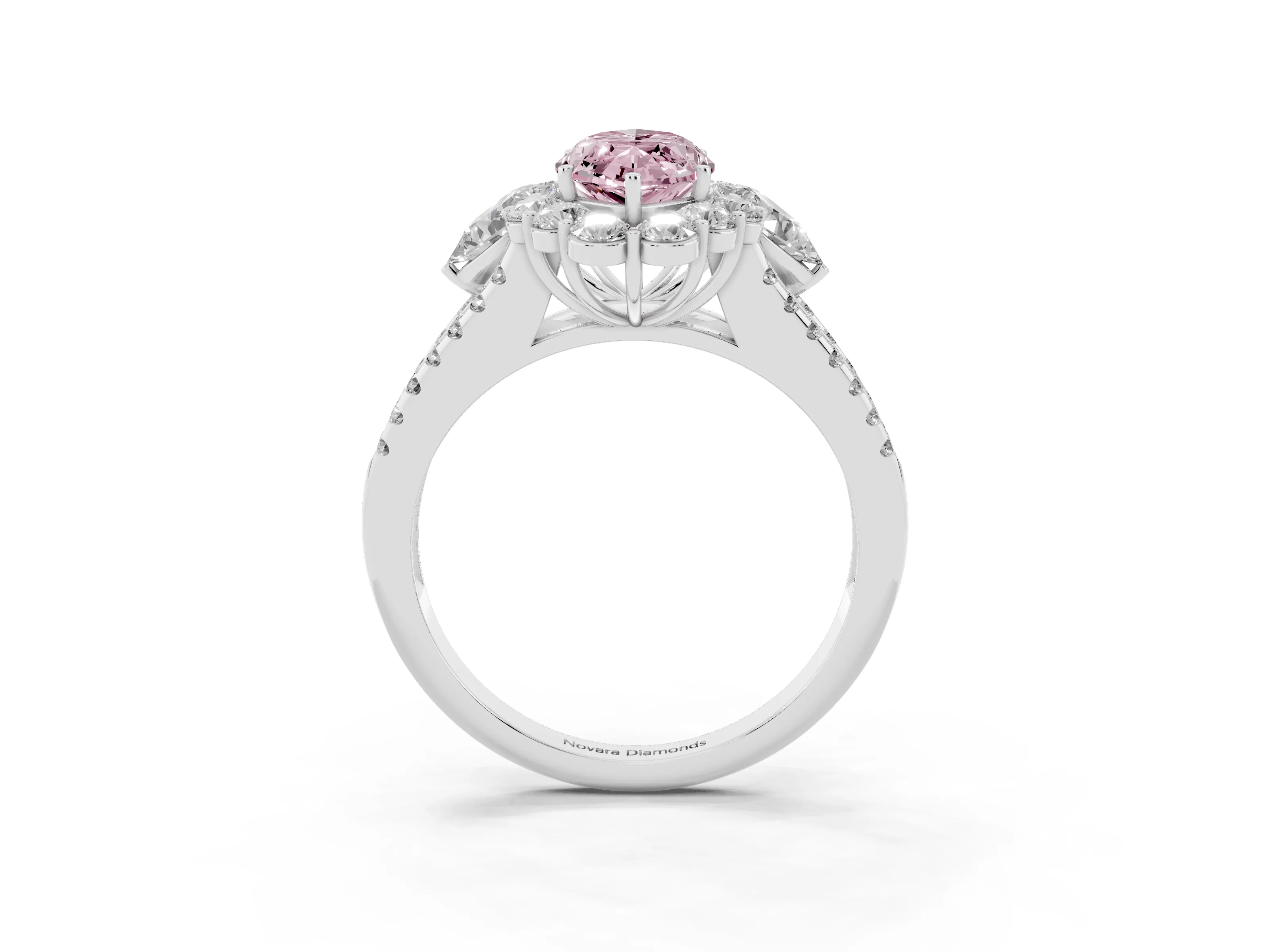 Fancy Pink Marquise Cut Diamond Halo Split Shank Engagement Ring Set in Silver with Prong-Held Center Stone