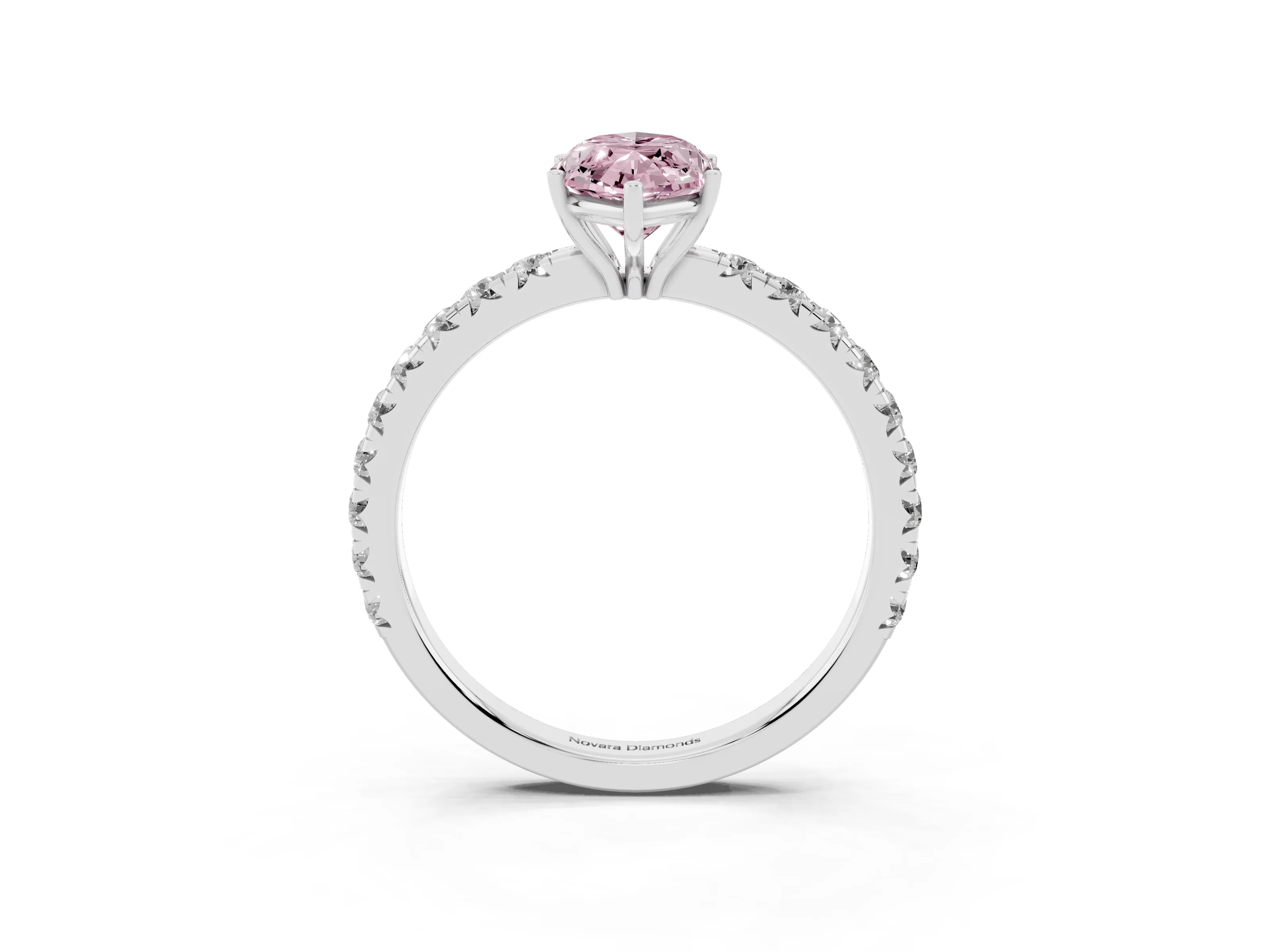 Fancy Pink Marquise Cut Diamond Pavé Solitaire Engagement Ring Set in Platinum with Prong Setting