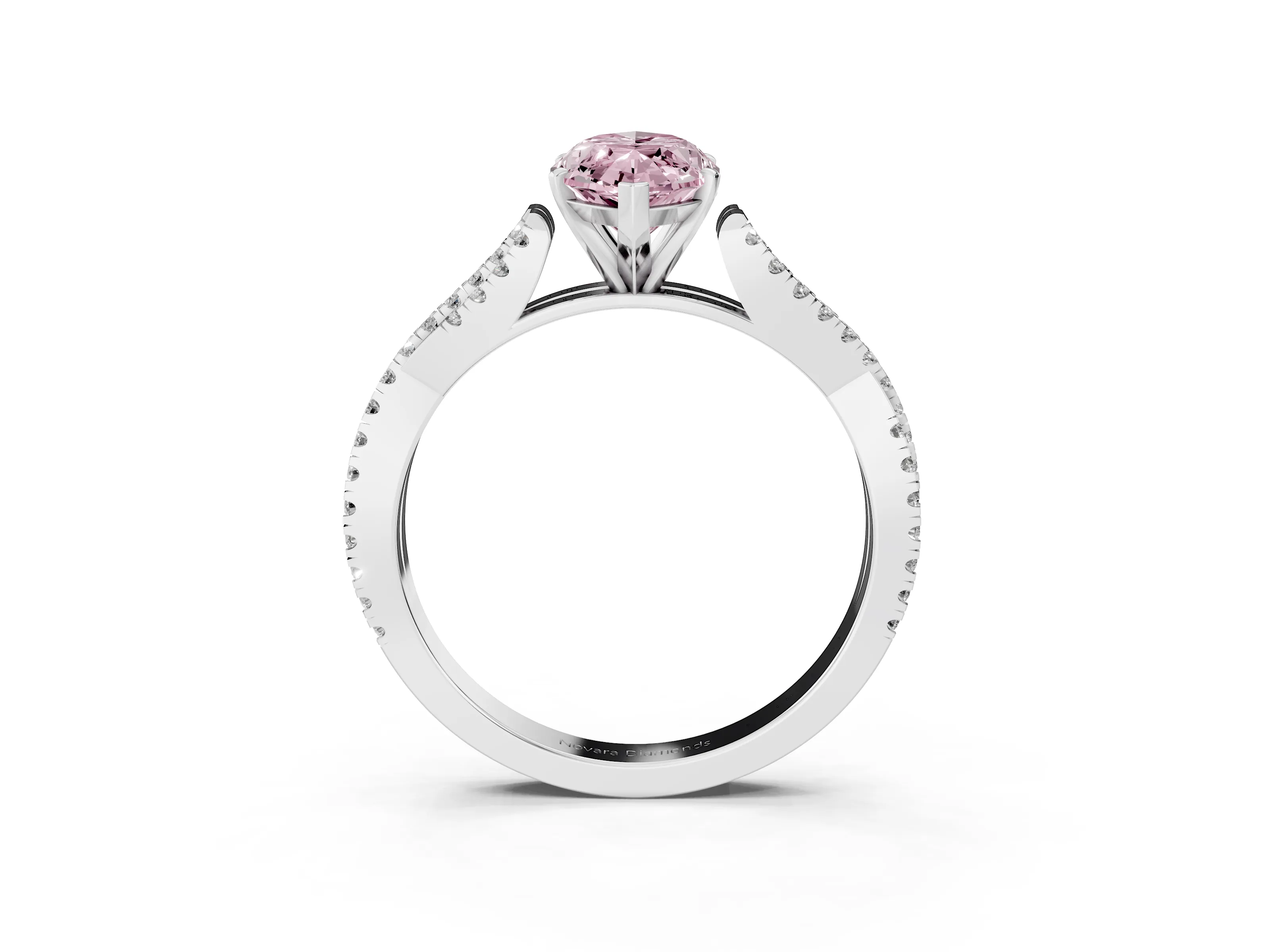 Fancy Pink Marquise Cut Diamond Solitaire Engagement Ring Set in Platinum with Twisted Pavé Band and Prong Setting