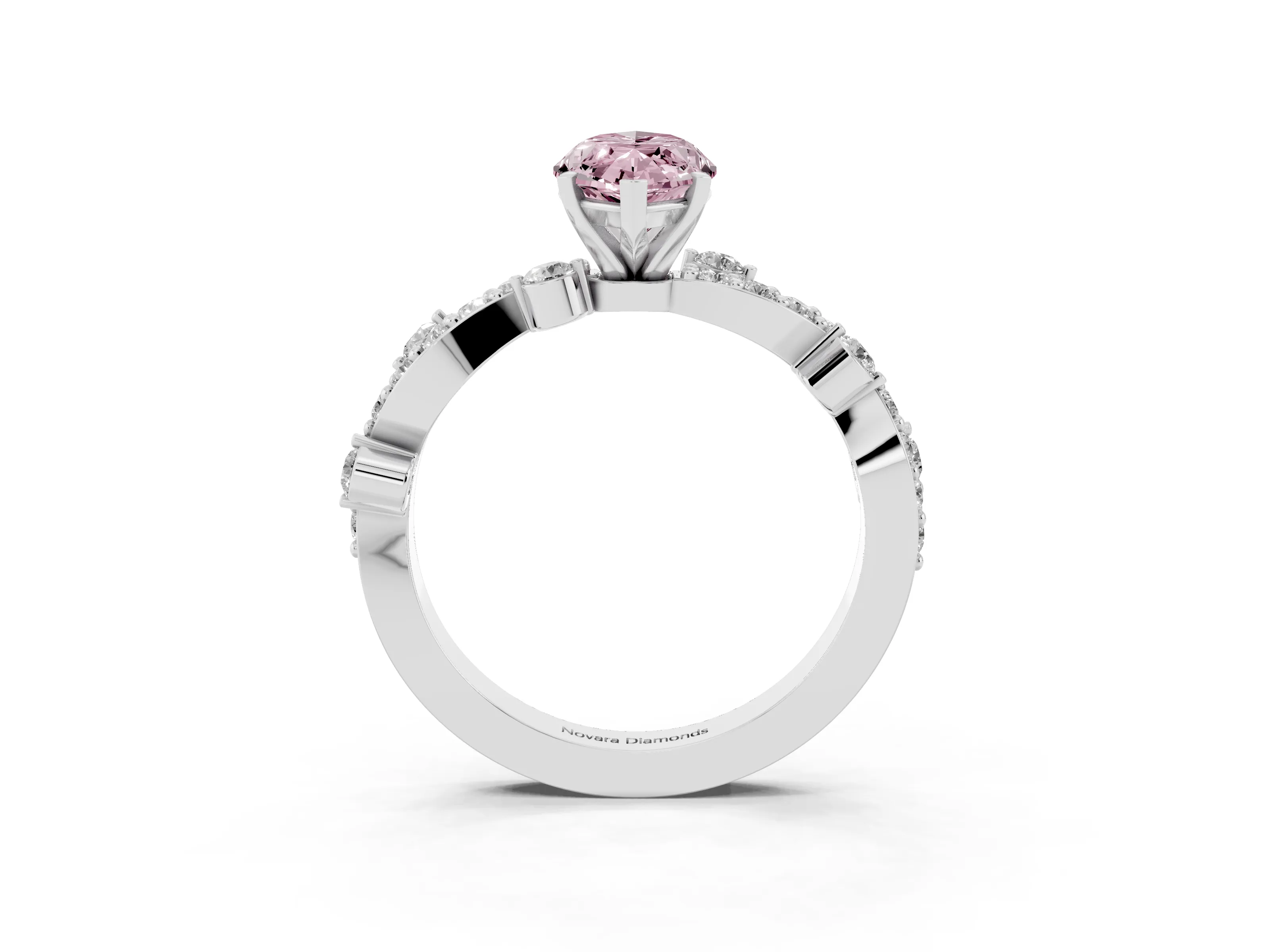 Fancy Pink Marquise Cut Diamond Solitaire Twisted Band Set in Platinum with Pavé Setting