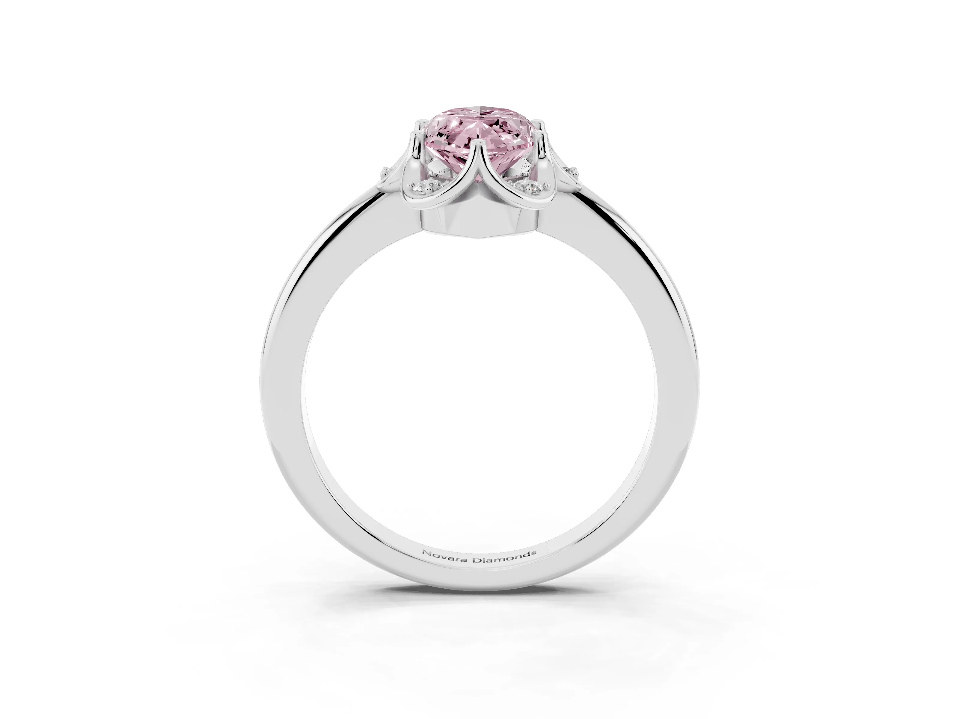 Fancy Pink Marquise Cut Diamond Round Cluster Halo Ring Set in Silver with Solitaire Band and Prong Setting