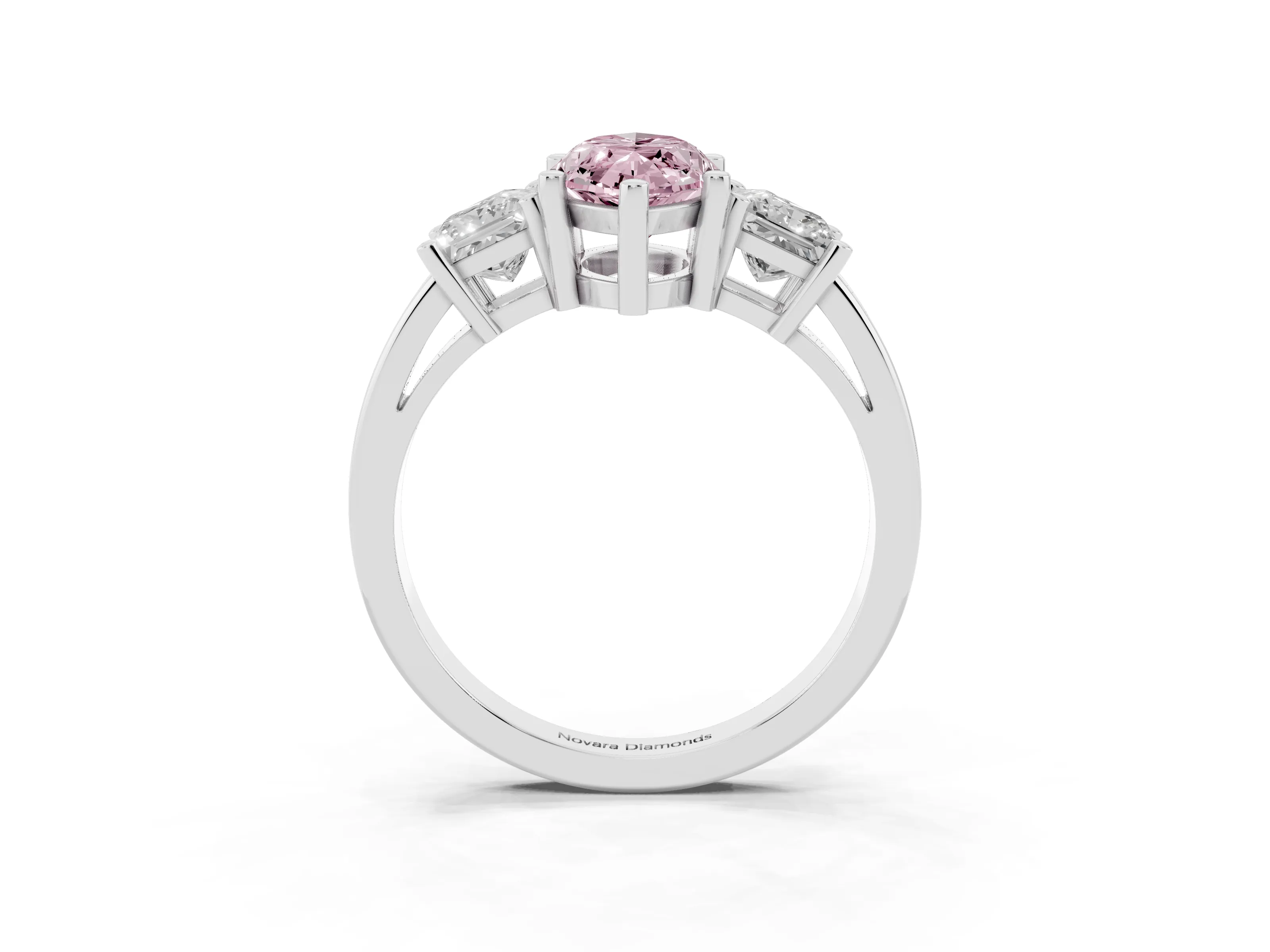 Fancy Pink Three-Stone Marquise Cut Diamond Solitaire Ring Set in Platinum with Prong Setting