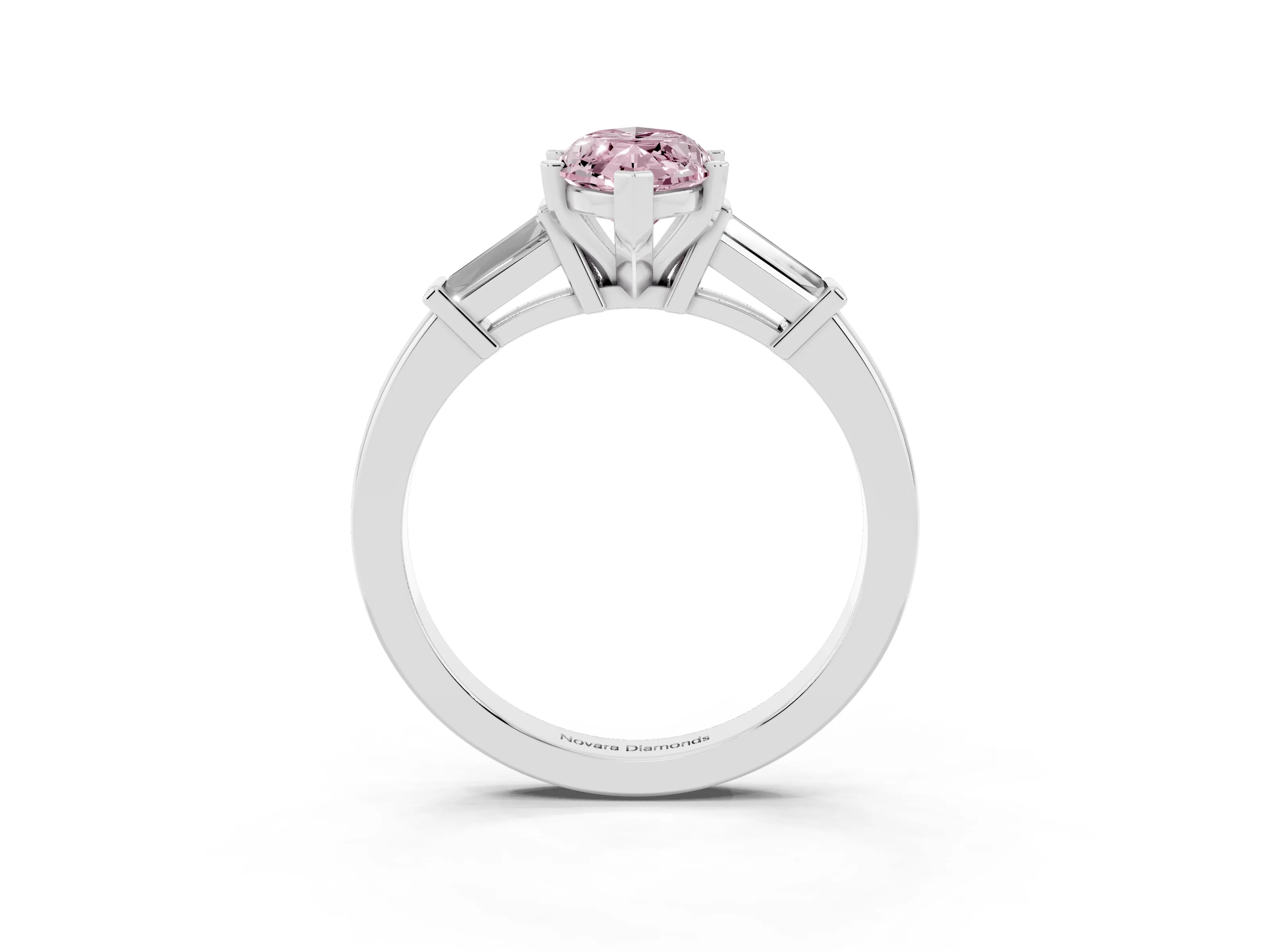 Fancy Pink Marquise Cut Diamond Solitaire Ring Set in White gold with Tapered Baguette Accents and Prong Setting