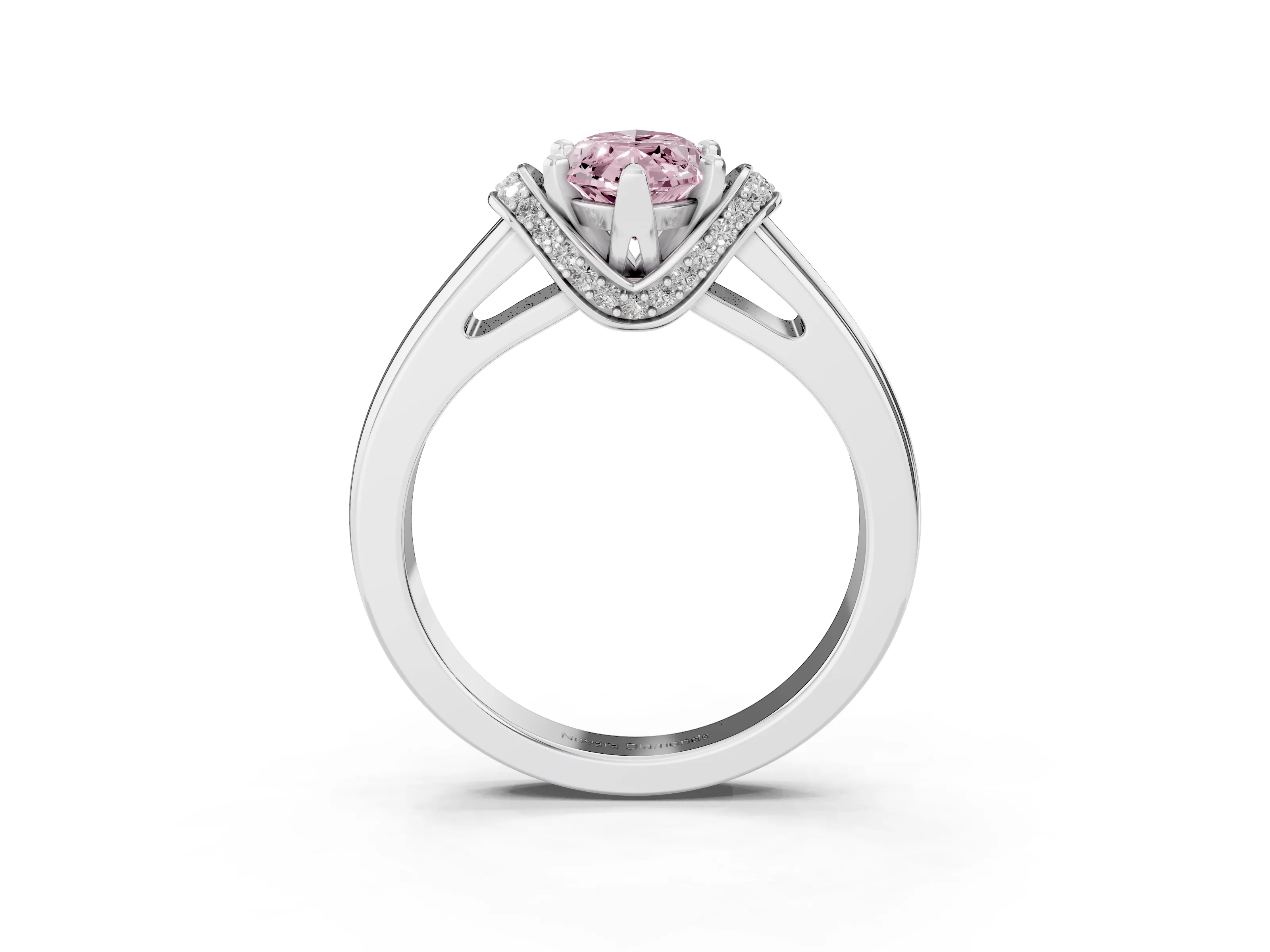 Fancy Pink Marquise Cut Diamond Pavé Band Solitaire Ring Set in Platinum with Prong Setting