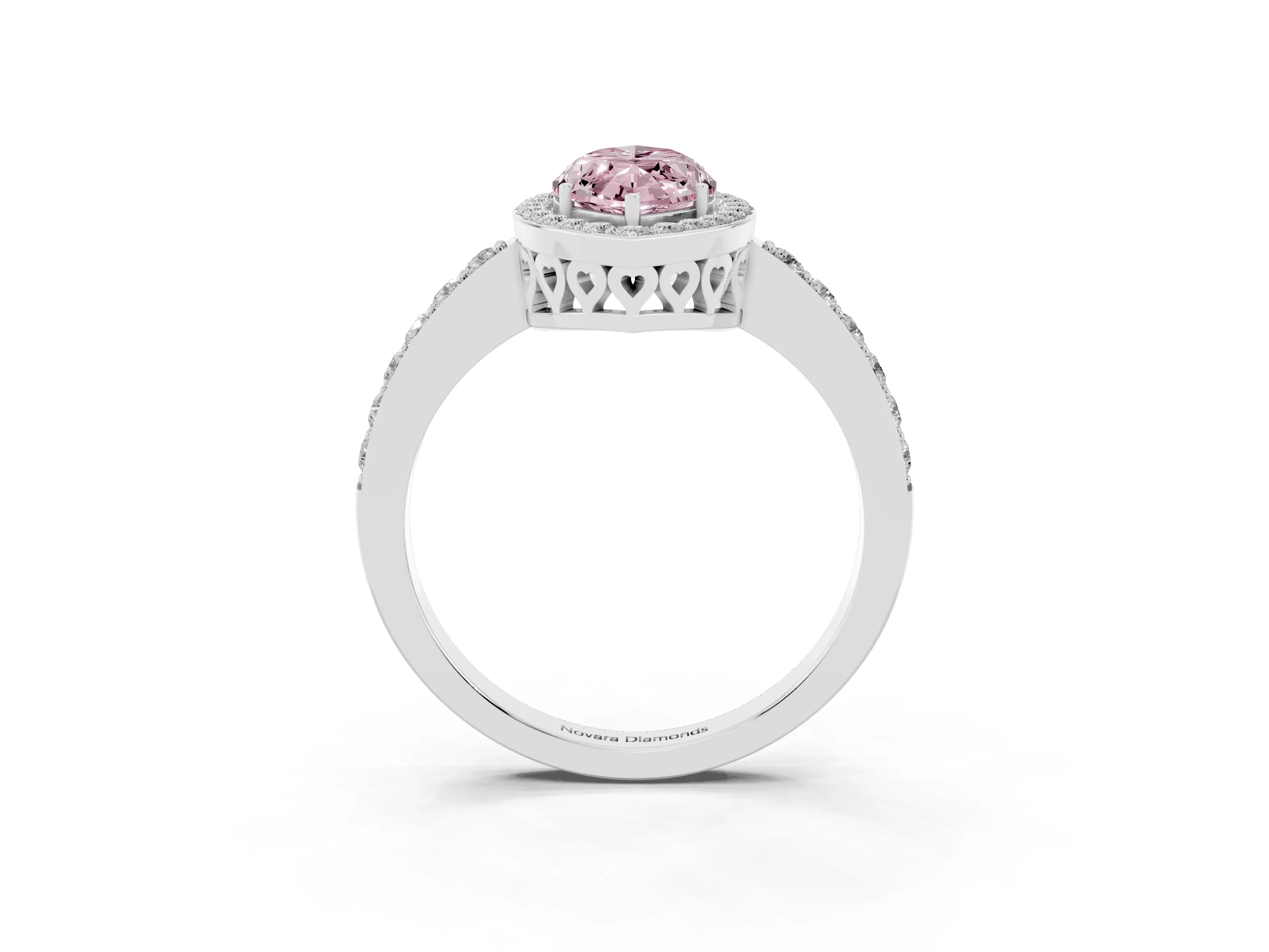 Fancy Pink Marquise Cut Diamond Halo Ring Set in White gold with Pavé-Setting Band and Open Prong Center