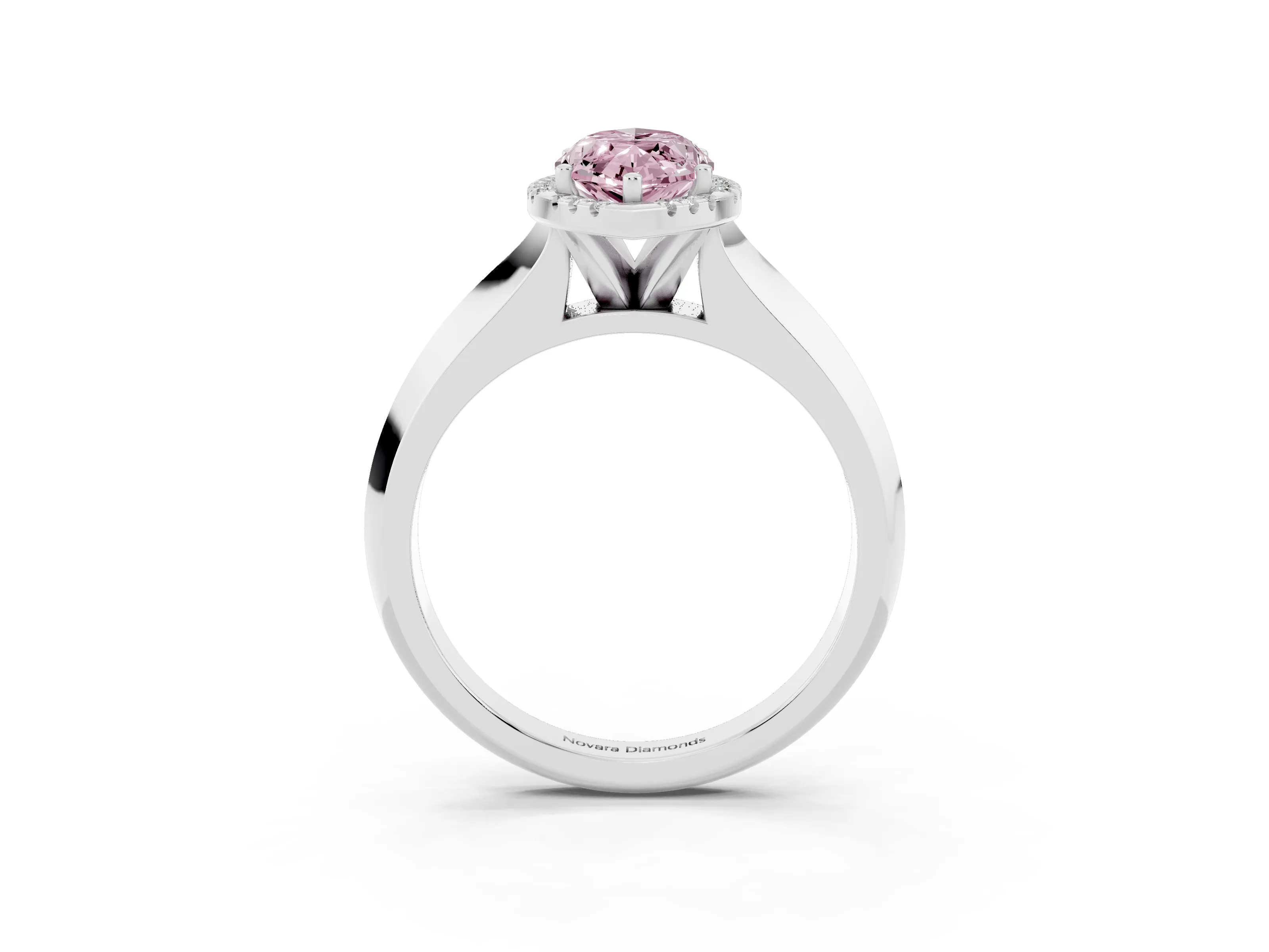 Fancy Pink Marquise Cut Diamond Halo Ring Set in White gold with Cathedral Band and Prong Setting