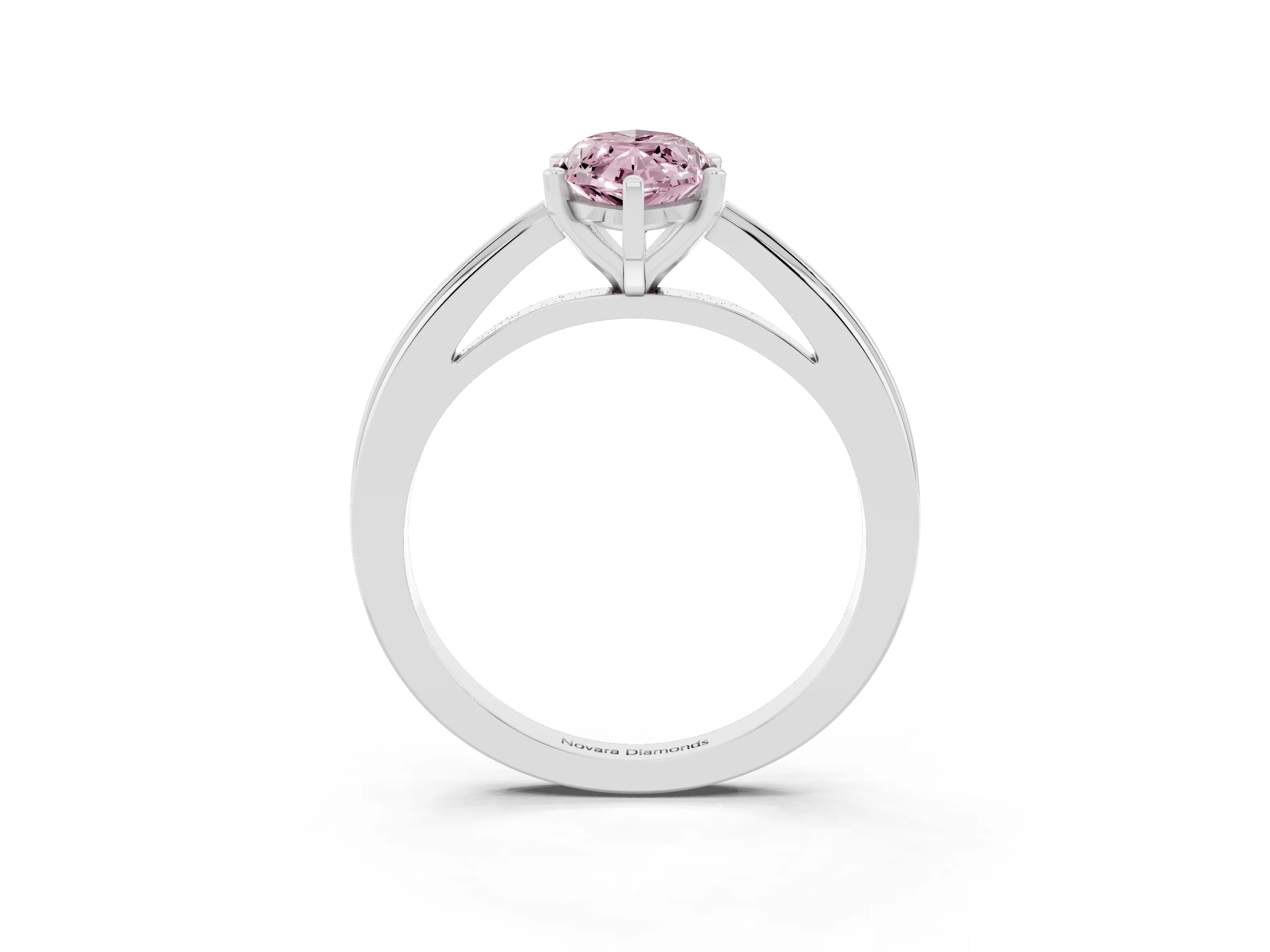 Fancy Pink Marquise Cut Diamond Solitaire Ring Set in Platinum with Prong Setting and Classic Band