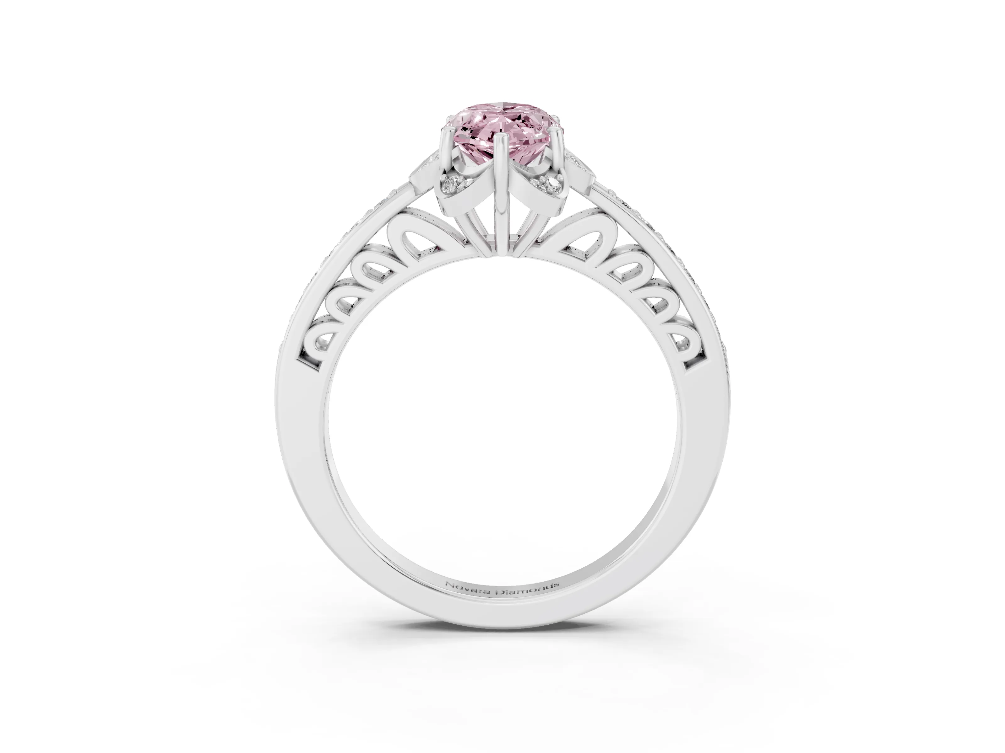 Fancy Pink Marquise Cut Diamond Halo Ring Set in White gold with Channel Set Band and Prong Setting