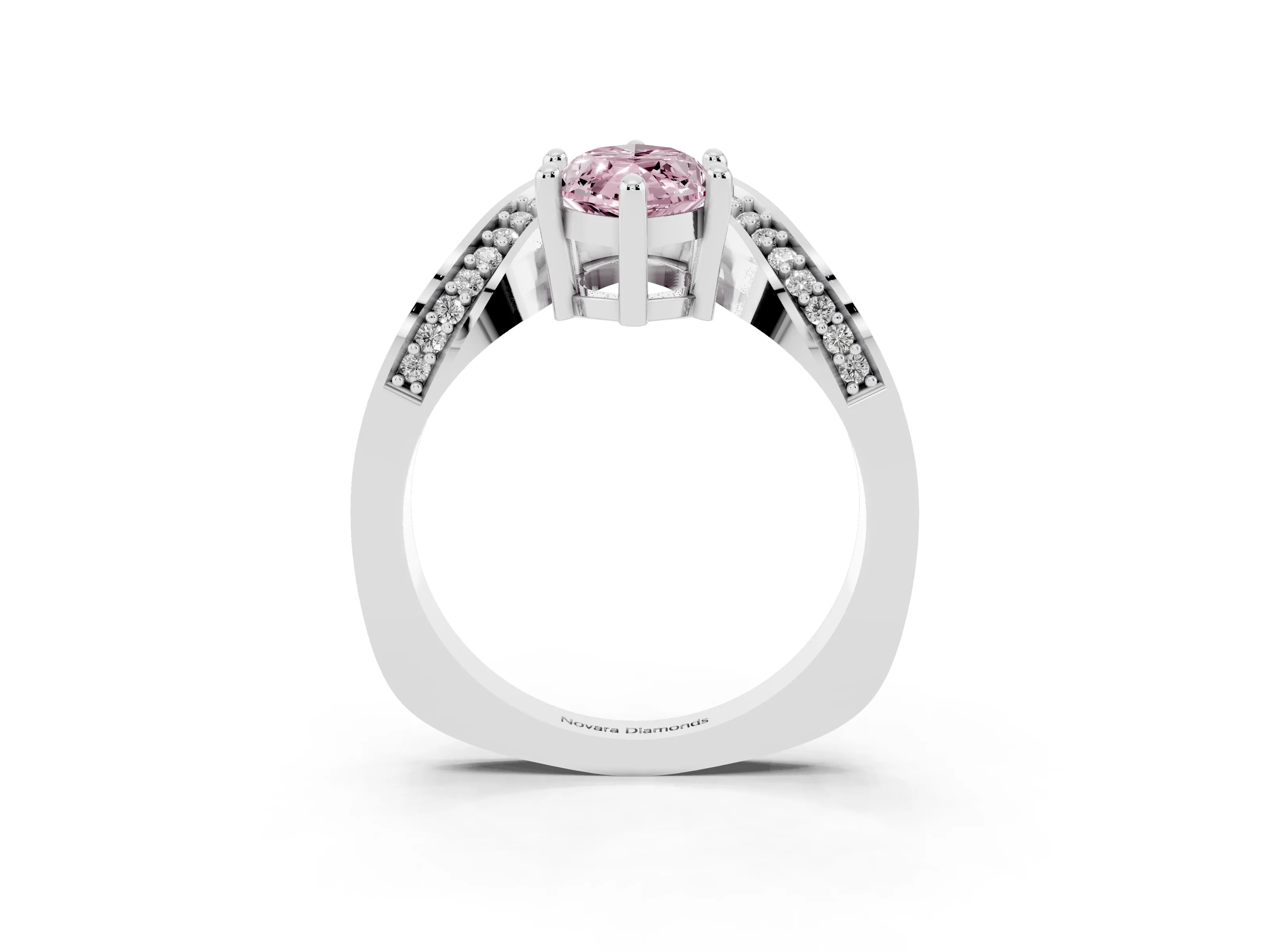 Fancy Pink Marquise Cut Diamond Solitaire Engagement Ring Set in Platinum with Pavé Shoulders