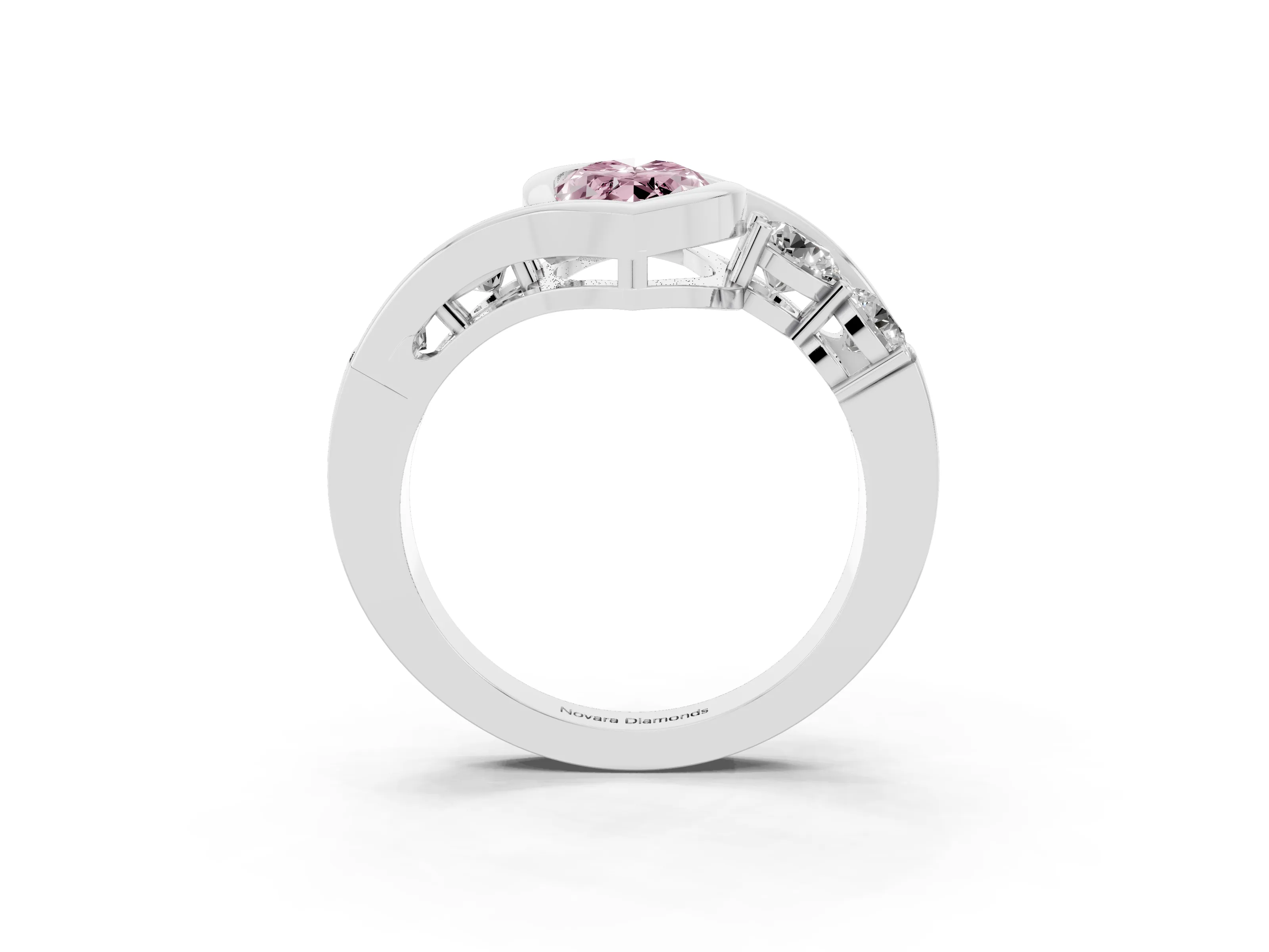 Fancy Pink Marquise Cut Diamond Bezel Bypass Ring Set in Silver with Round Accents