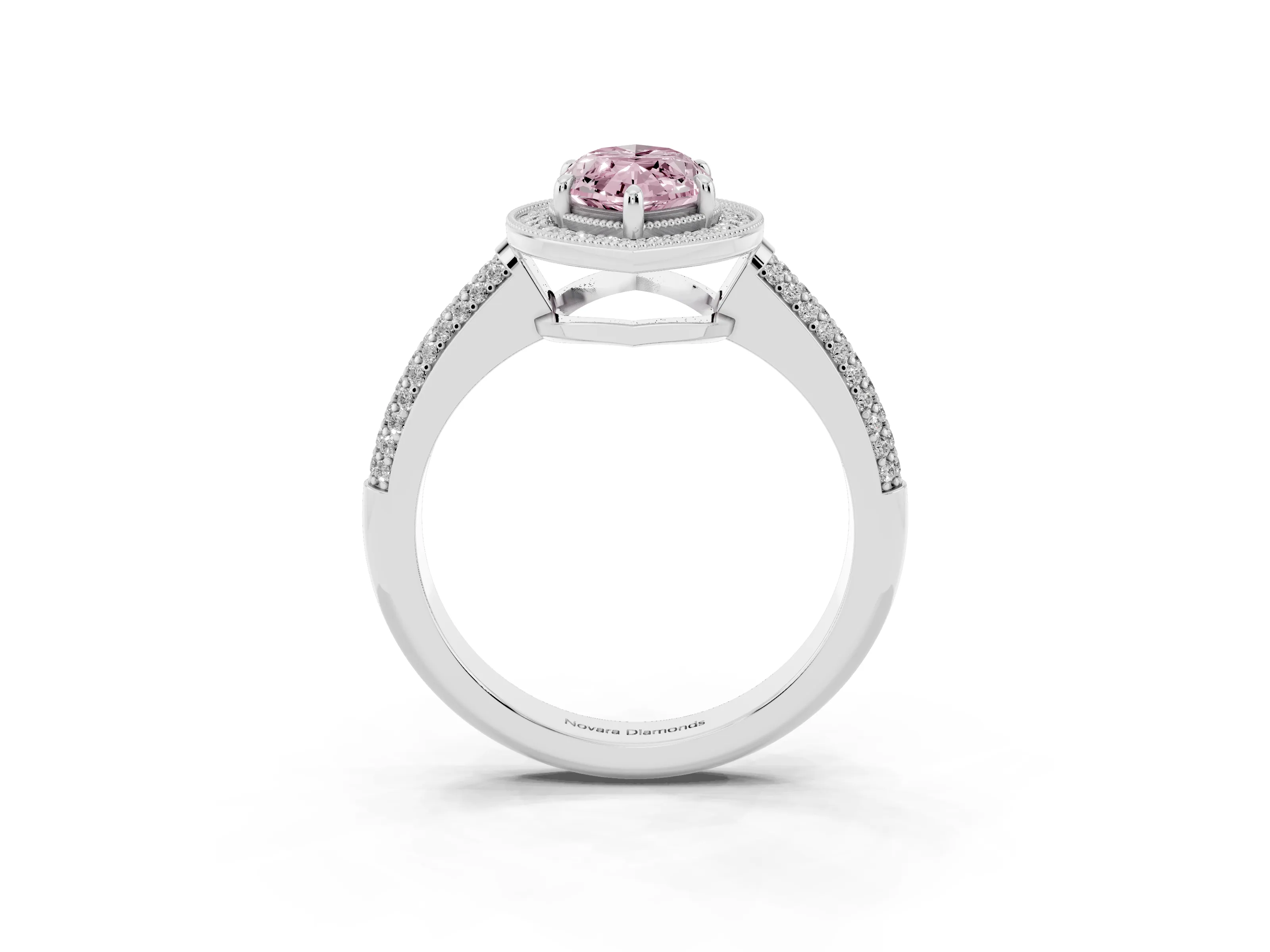 Fancy Pink Marquise Cut Diamond Halo Pavé Band Set in Silver with Prong Setting