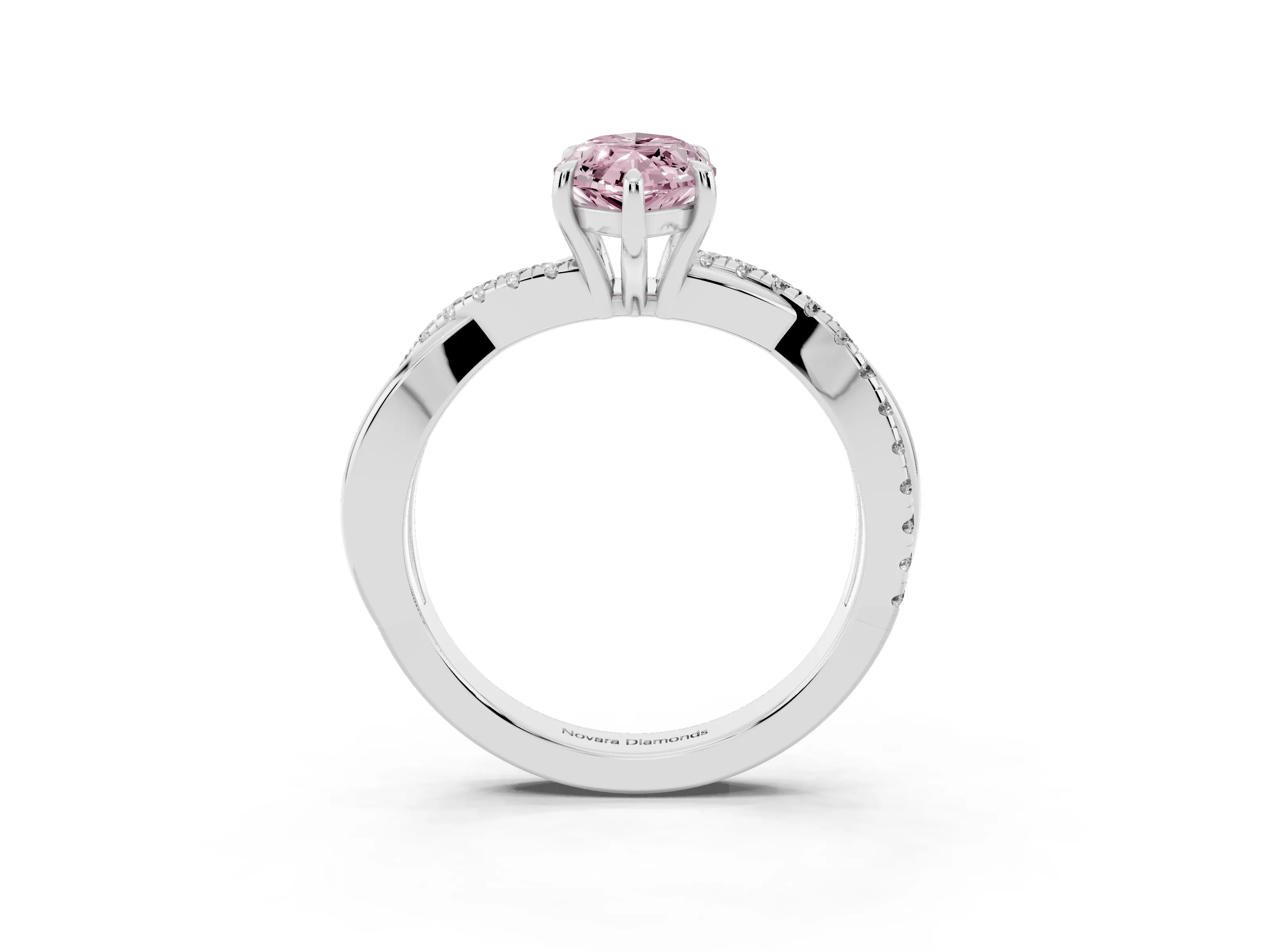 Fancy Pink Marquise Cut Diamond Twisted Pavé Band Ring Set in Silver with Prong Setting