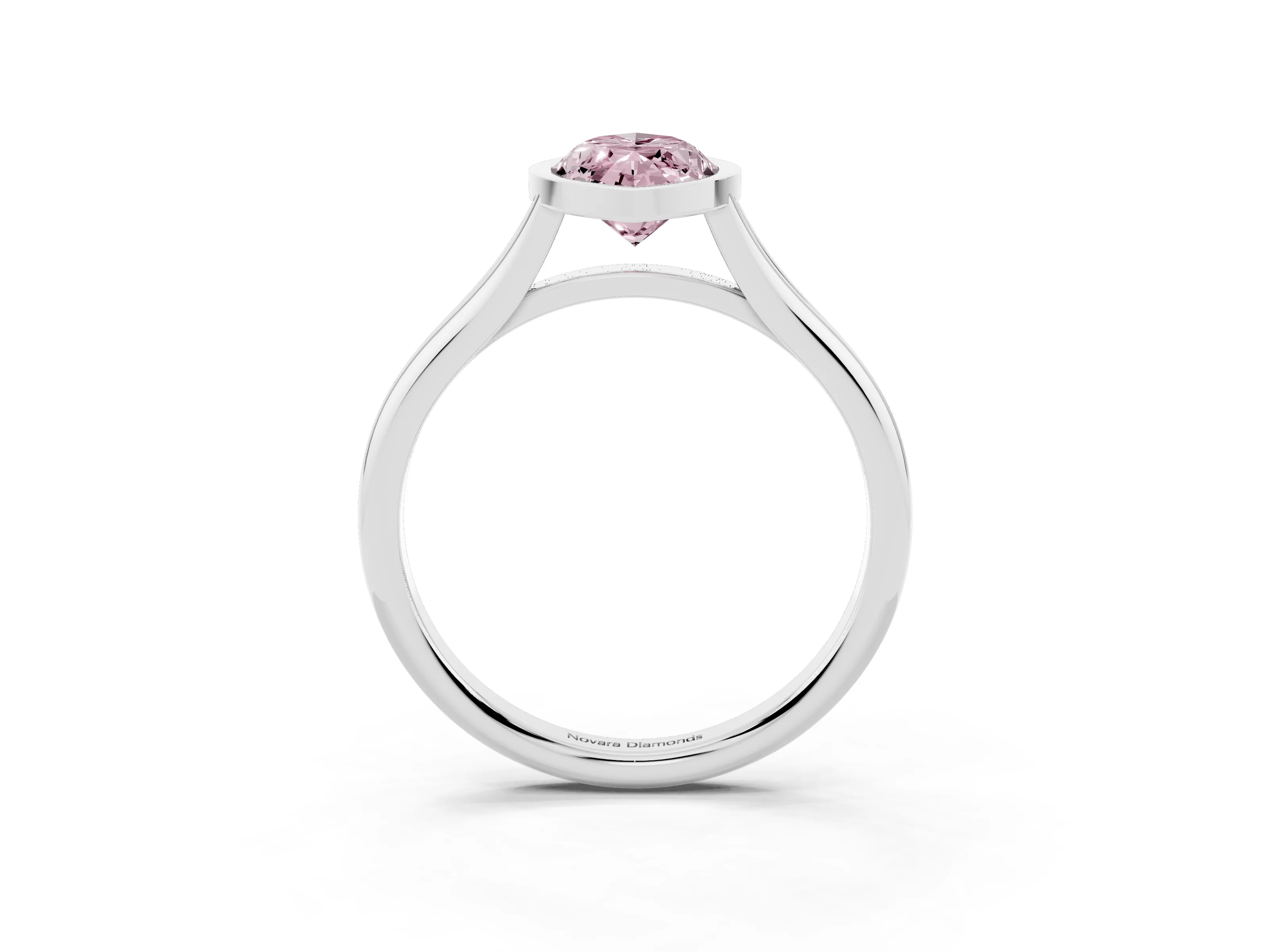 Fancy Pink Bezel Set Marquise Cut Diamond Solitaire Ring Set in White gold with Tapered Band