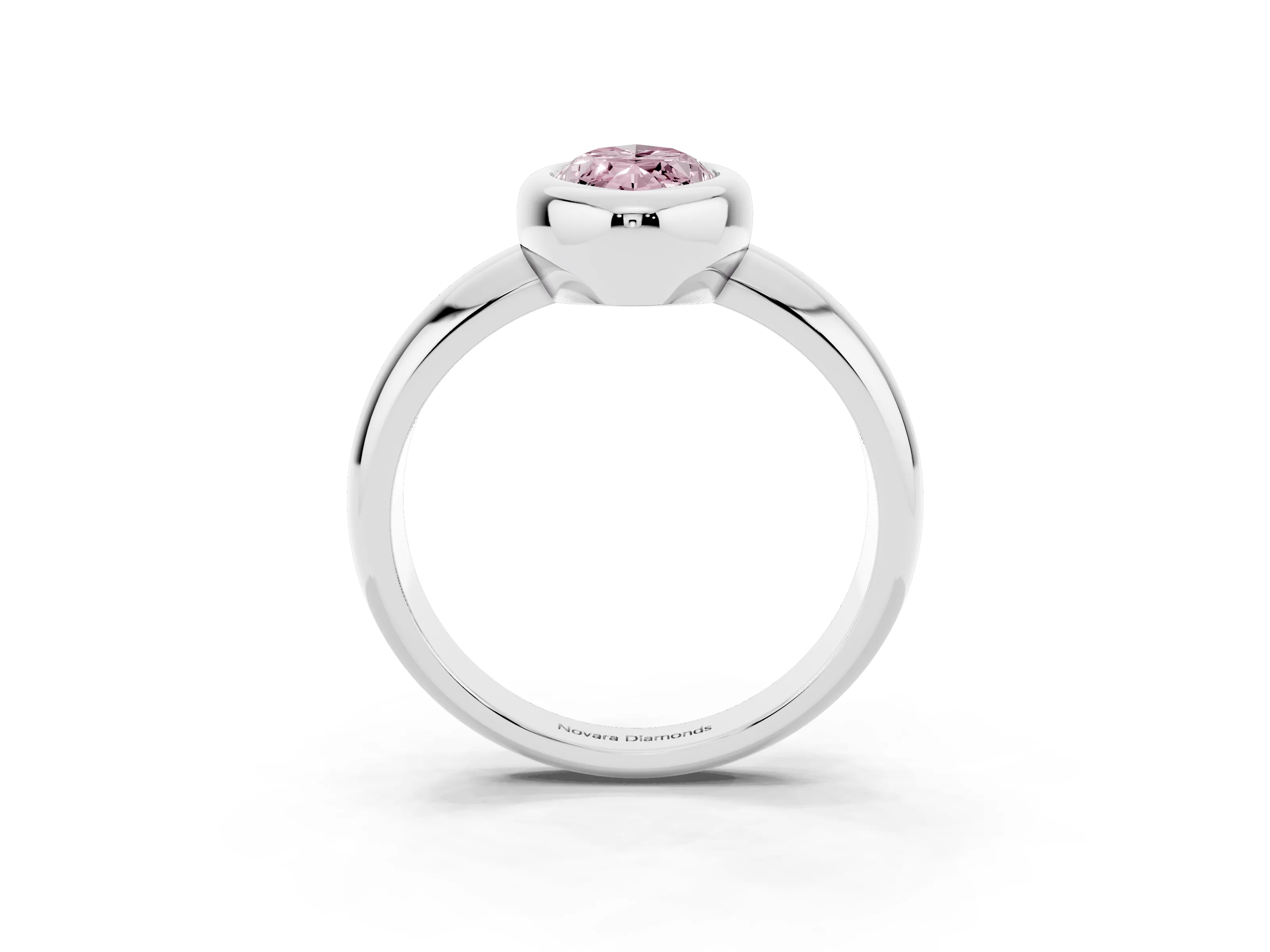 Fancy Pink Bezel Set Marquise Cut Diamond Solitaire Ring Set in Platinum with Wide Band