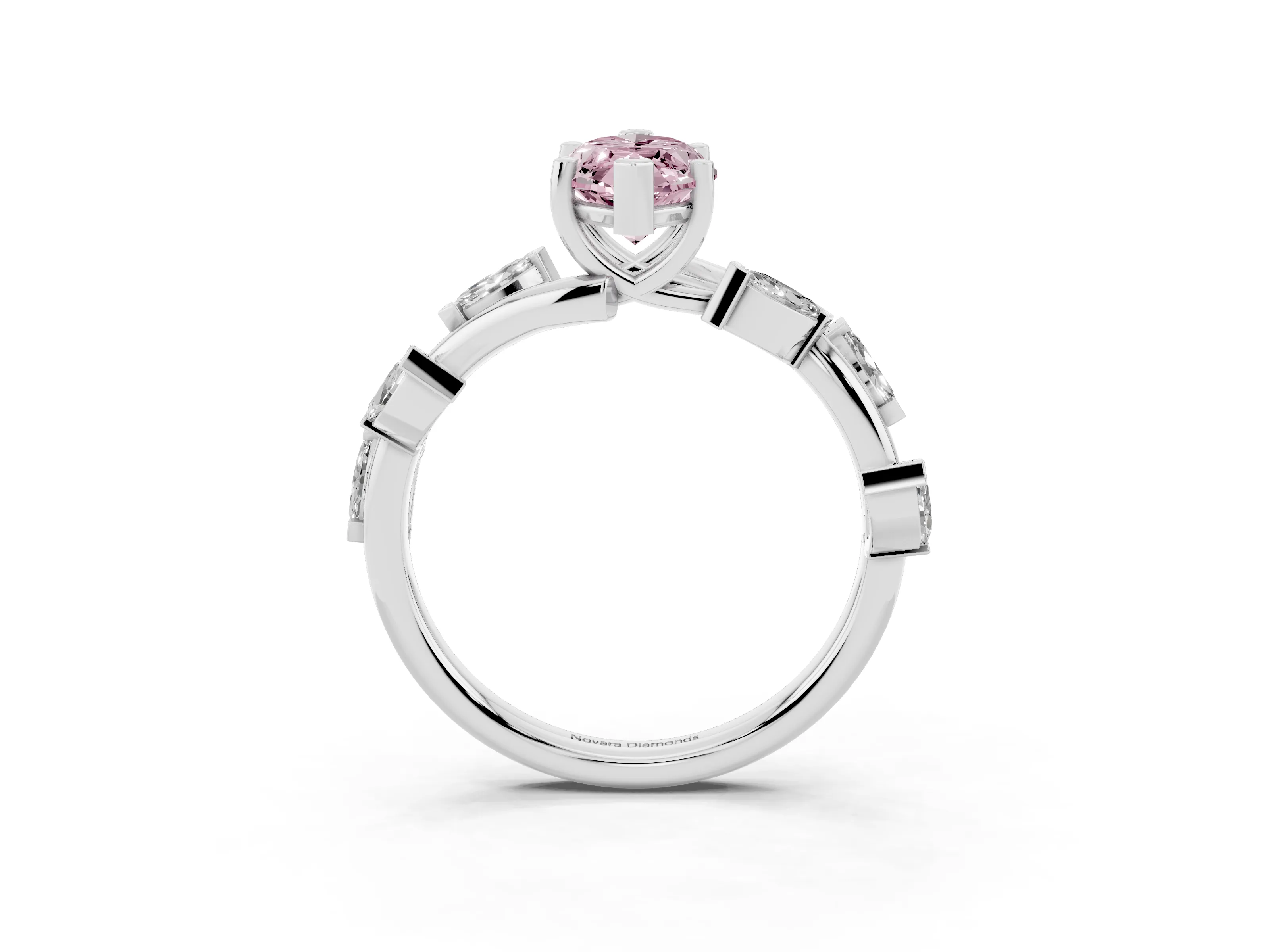 Fancy Pink Marquise Cut Diamond Solitaire Ring Set in White gold with Twisted Marquise Accent Band