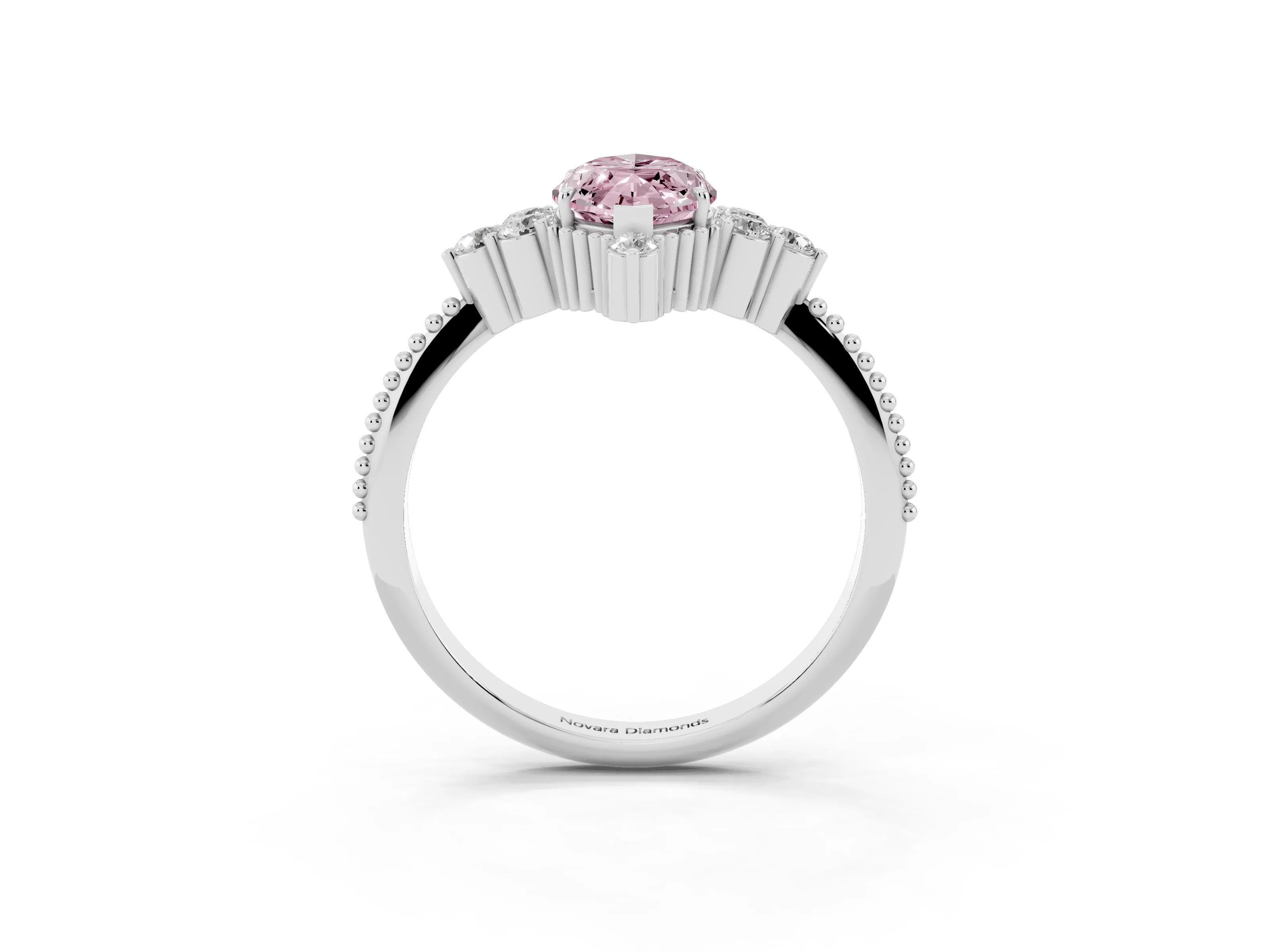 Fancy Pink Marquise Cut Diamond Cluster Ring Set in Silver with Beaded Band