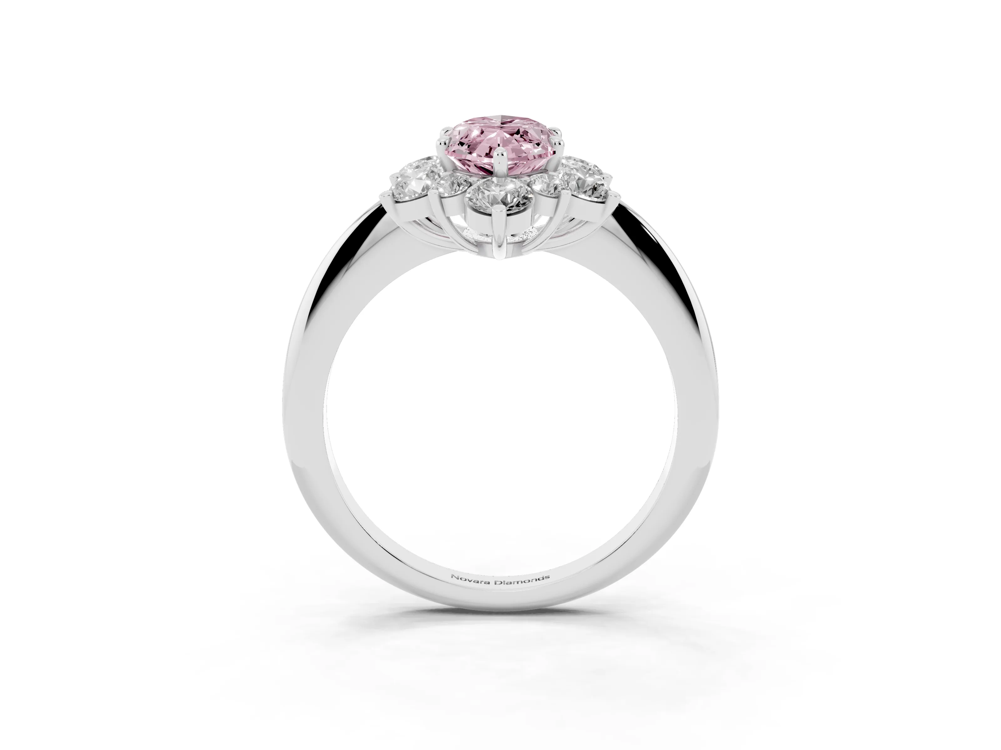 Fancy Pink Marquise Cut Diamond Cluster Halo Ring Set in White gold with Solitaire Band and Prong Setting