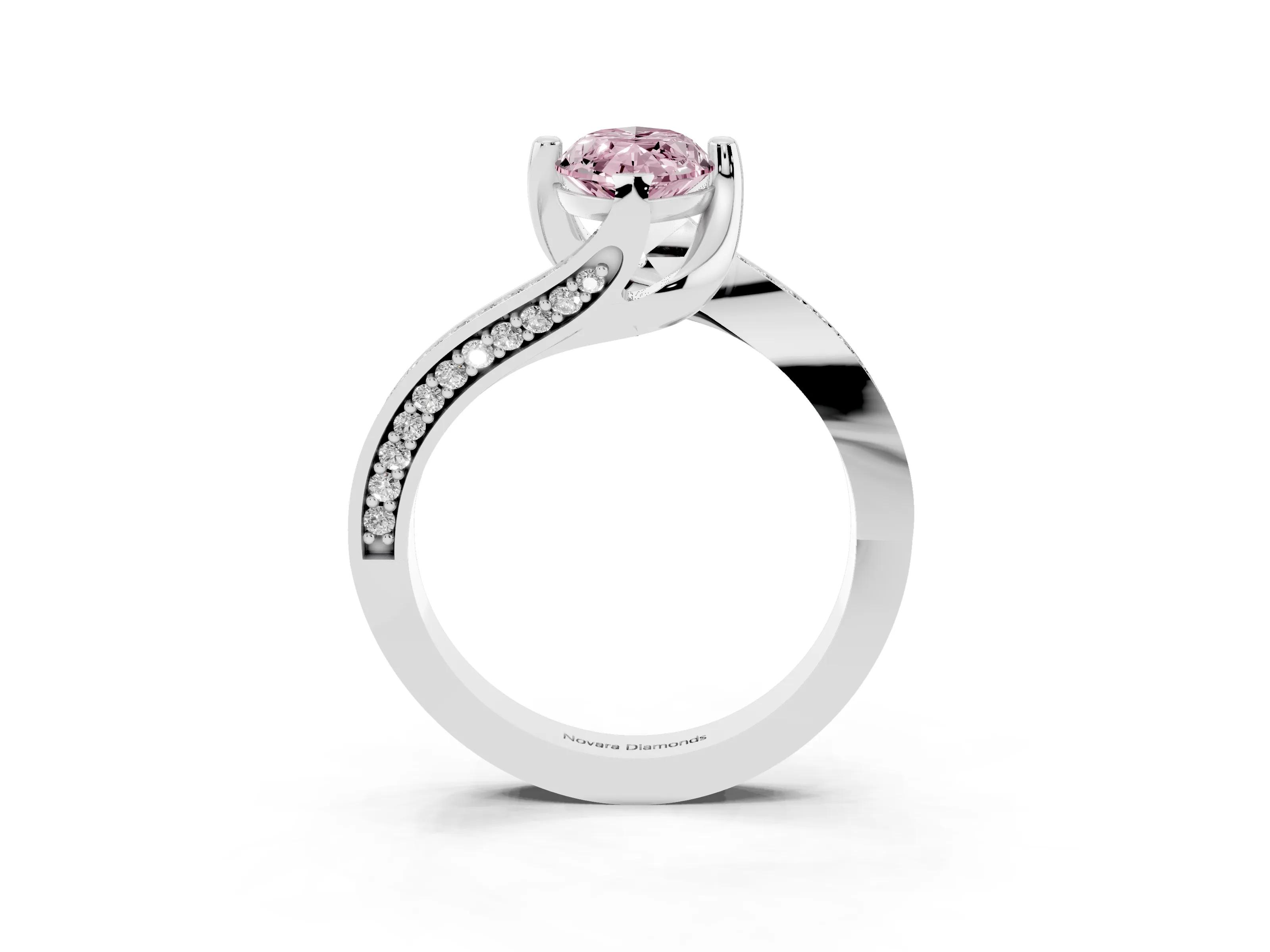 Fancy Pink Marquise Cut Diamond Solitaire Ring Set in Platinum with Intertwined Pavé Twist Band