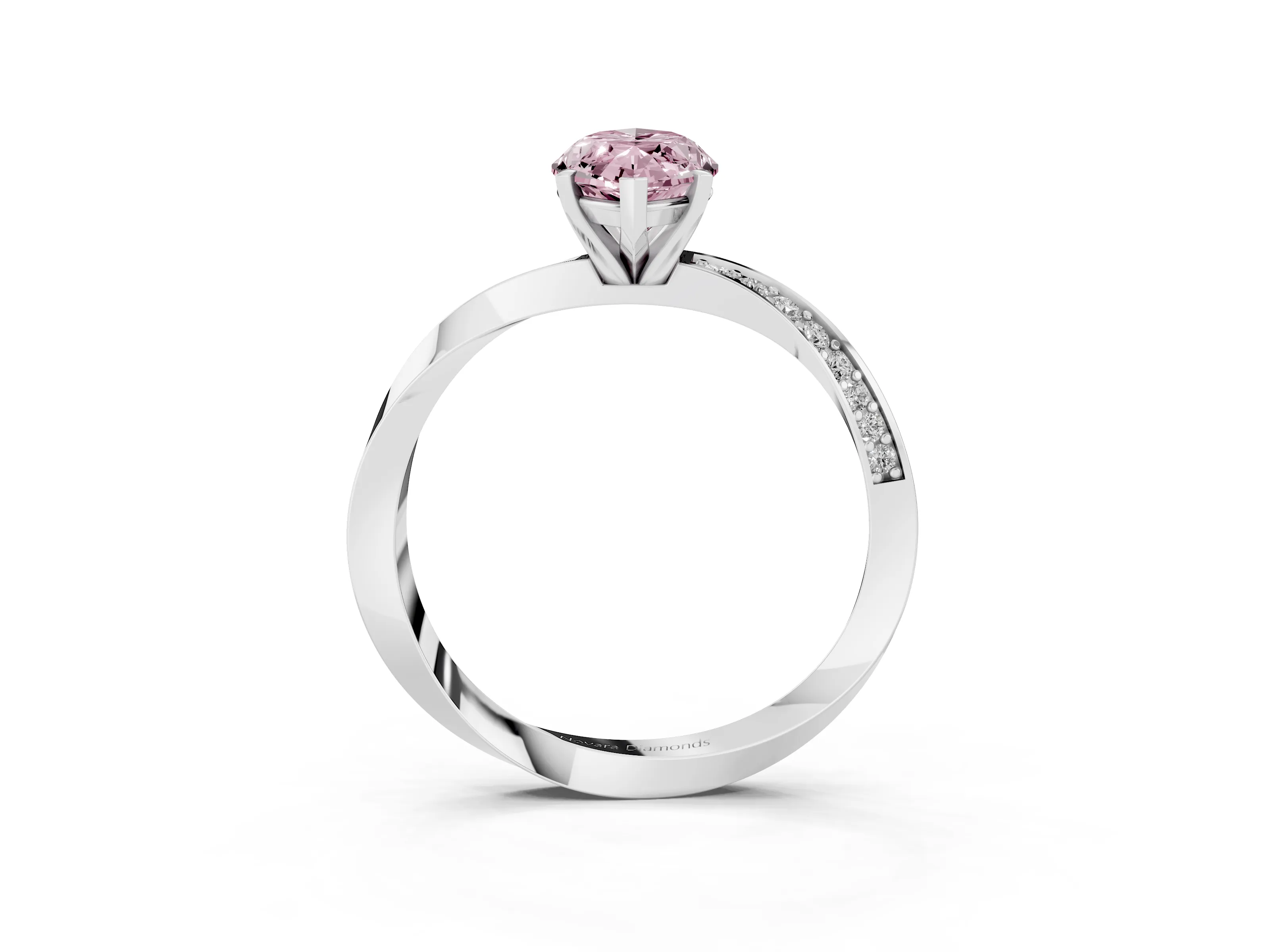 Fancy Pink Marquise Cut Diamond Engagement Ring Set in Silver with Side Stone Accents and Prong Setting