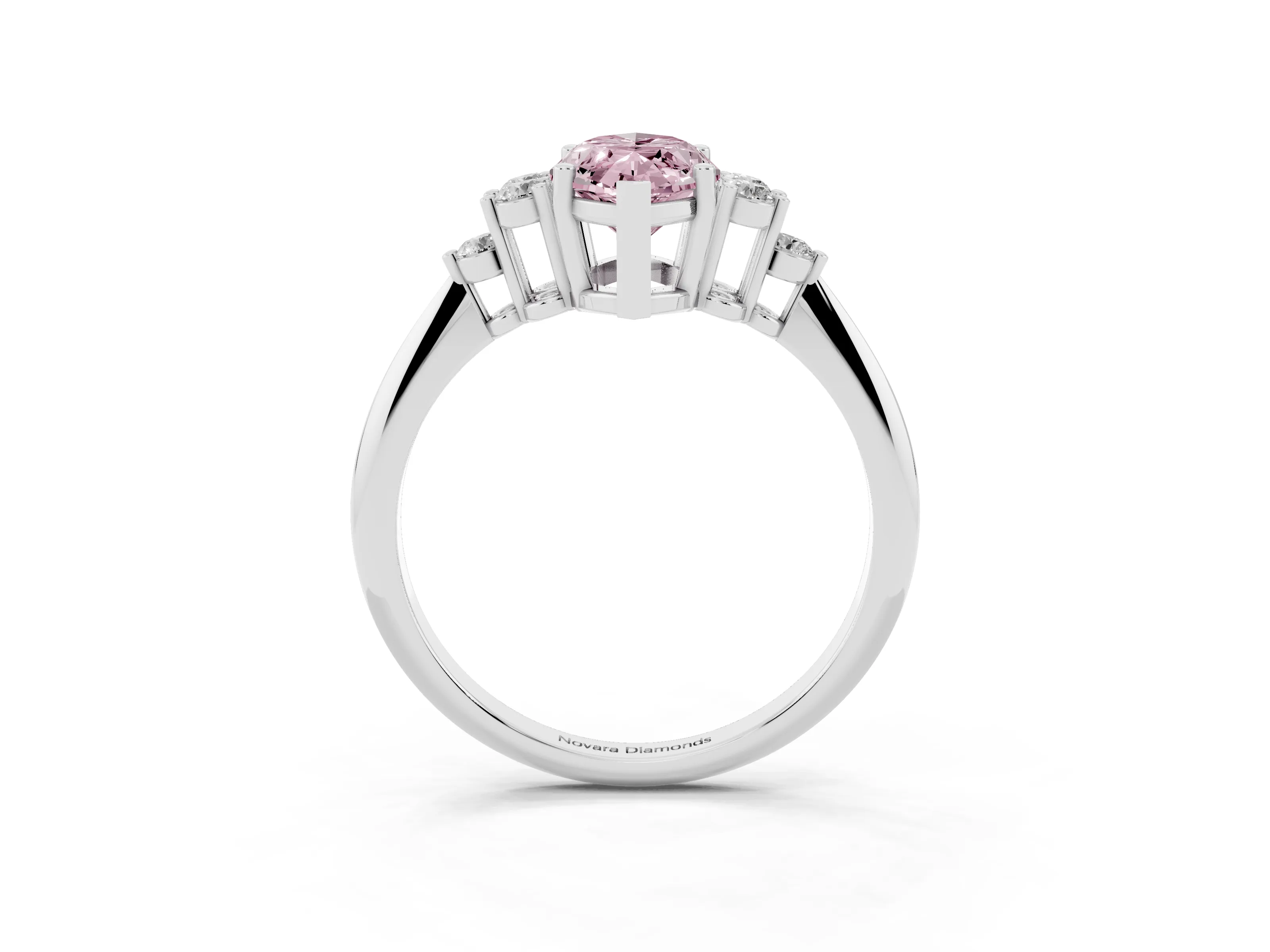 Fancy Pink Marquise Cut Diamond Cluster Ring Set in Platinum with Plain Band and Prong Setting