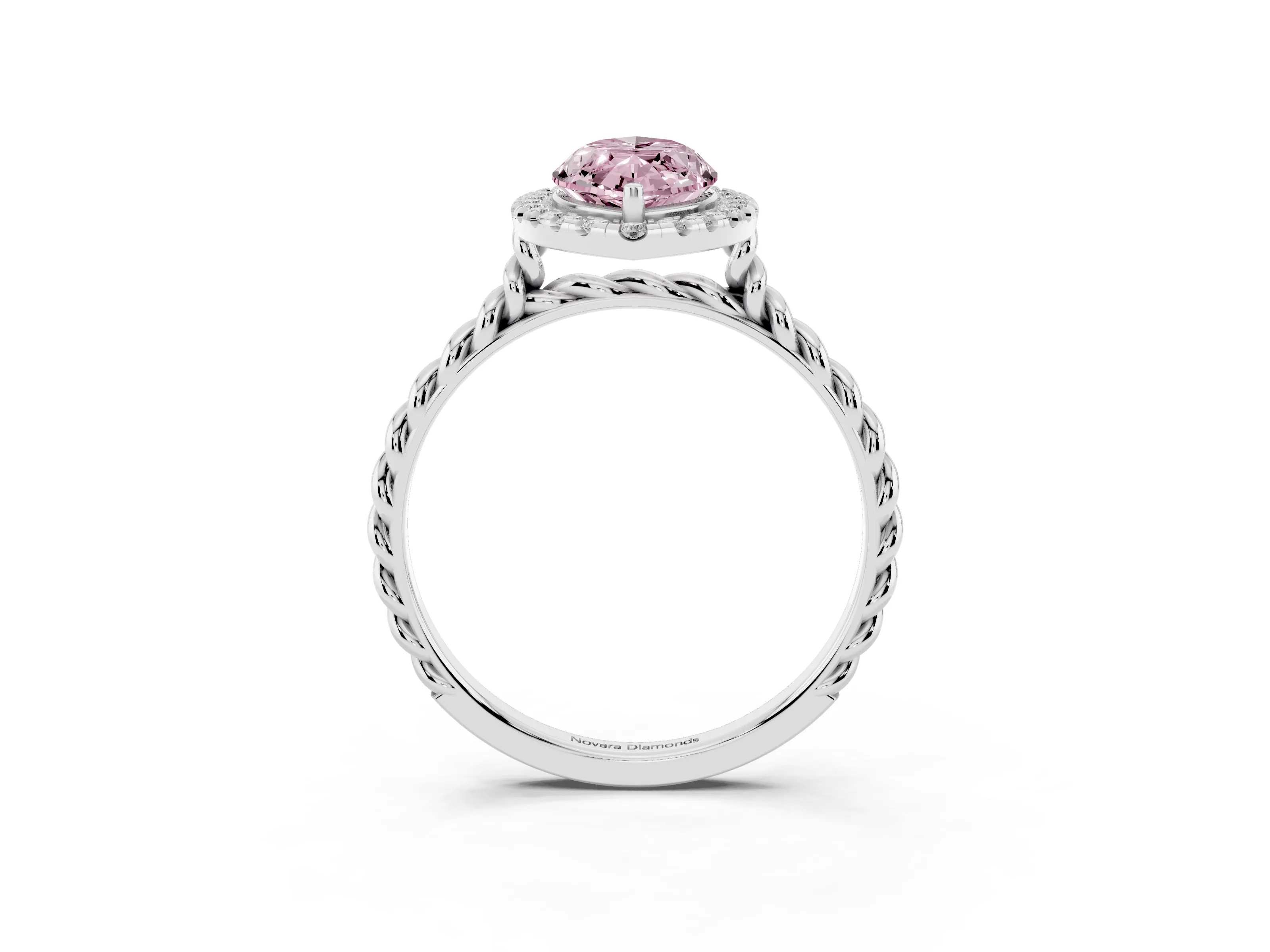 Fancy Pink Marquise Cut Diamond Halo Ring Set in Silver with Plain Twisted Band