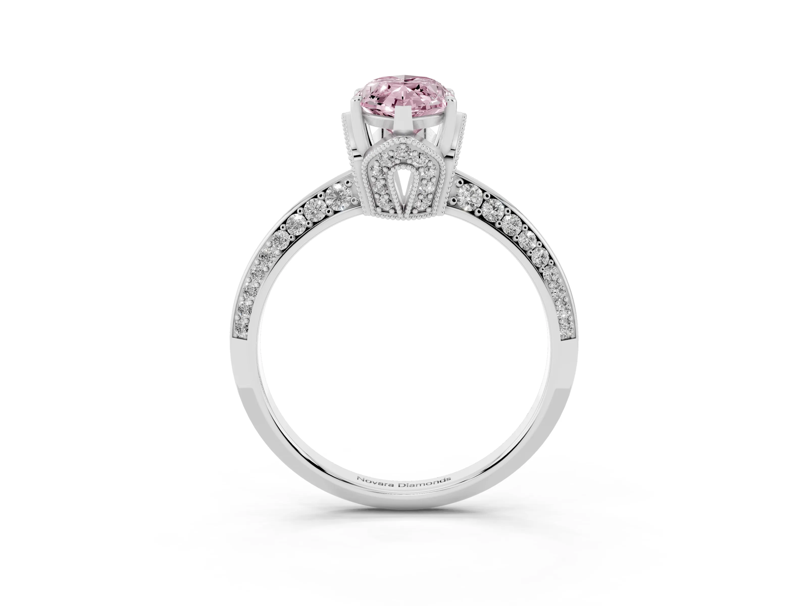Fancy Pink Marquise Cut Diamond Solitaire Engagement Ring Set in Silver with Pavé Split Shank and Prong Setting