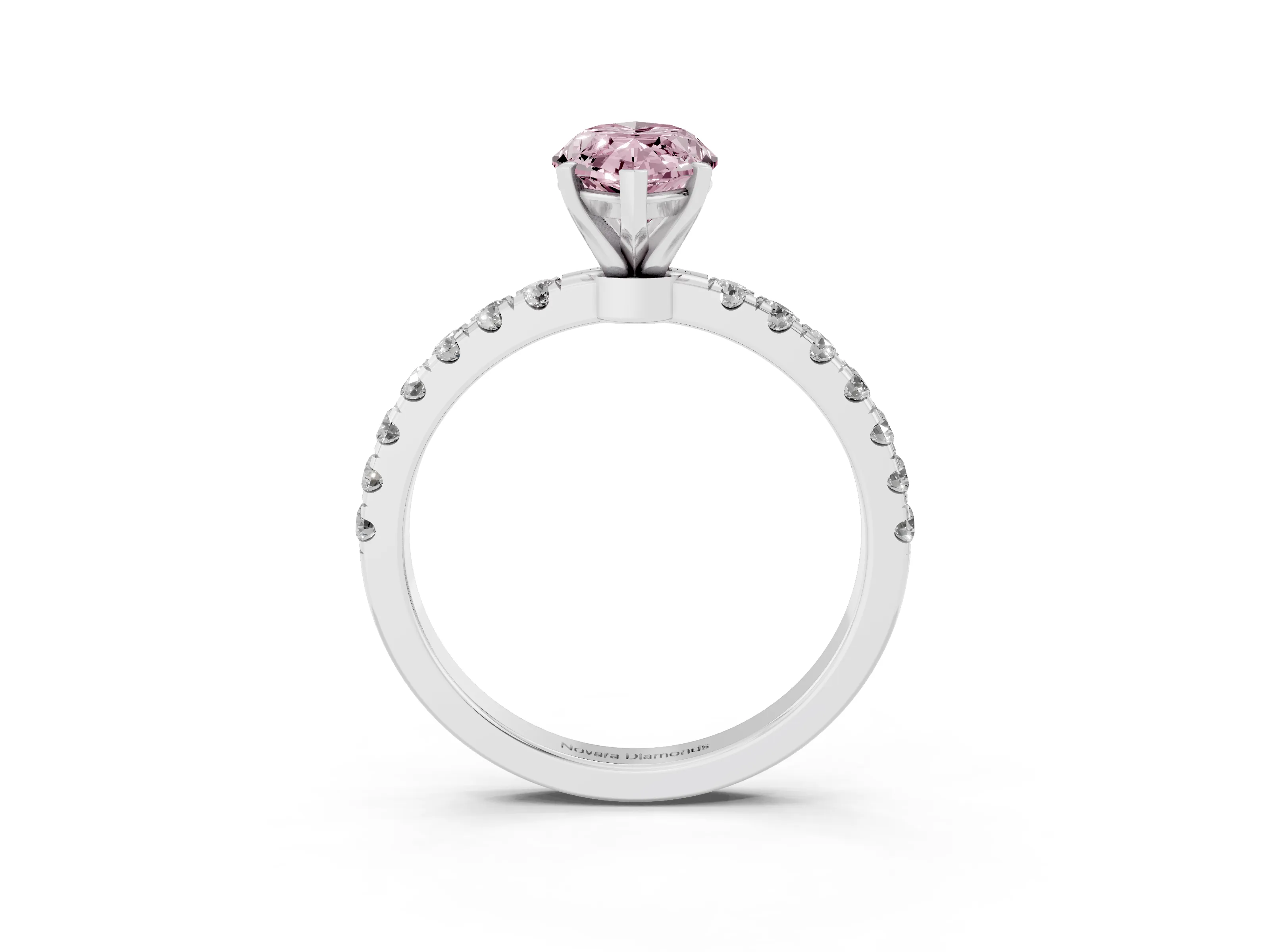Fancy Pink Marquise Cut Diamond Solitaire Ring Set in Platinum with Pavé Accents and Prong Setting