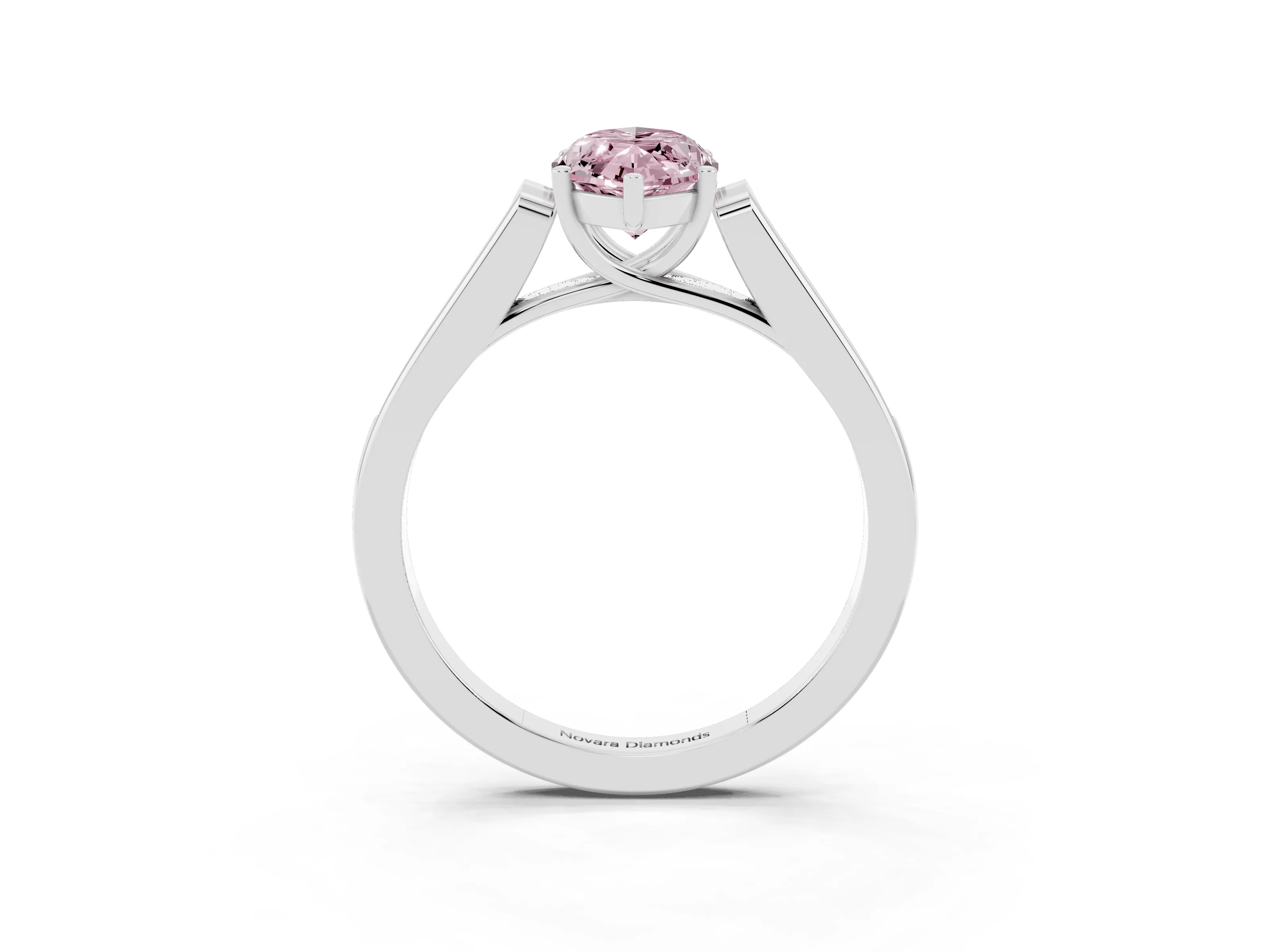 Fancy Pink Marquise Cut Diamond Solitaire Cathedral Engagement Ring Set in White gold with Channel-Set Band and Prong Setting