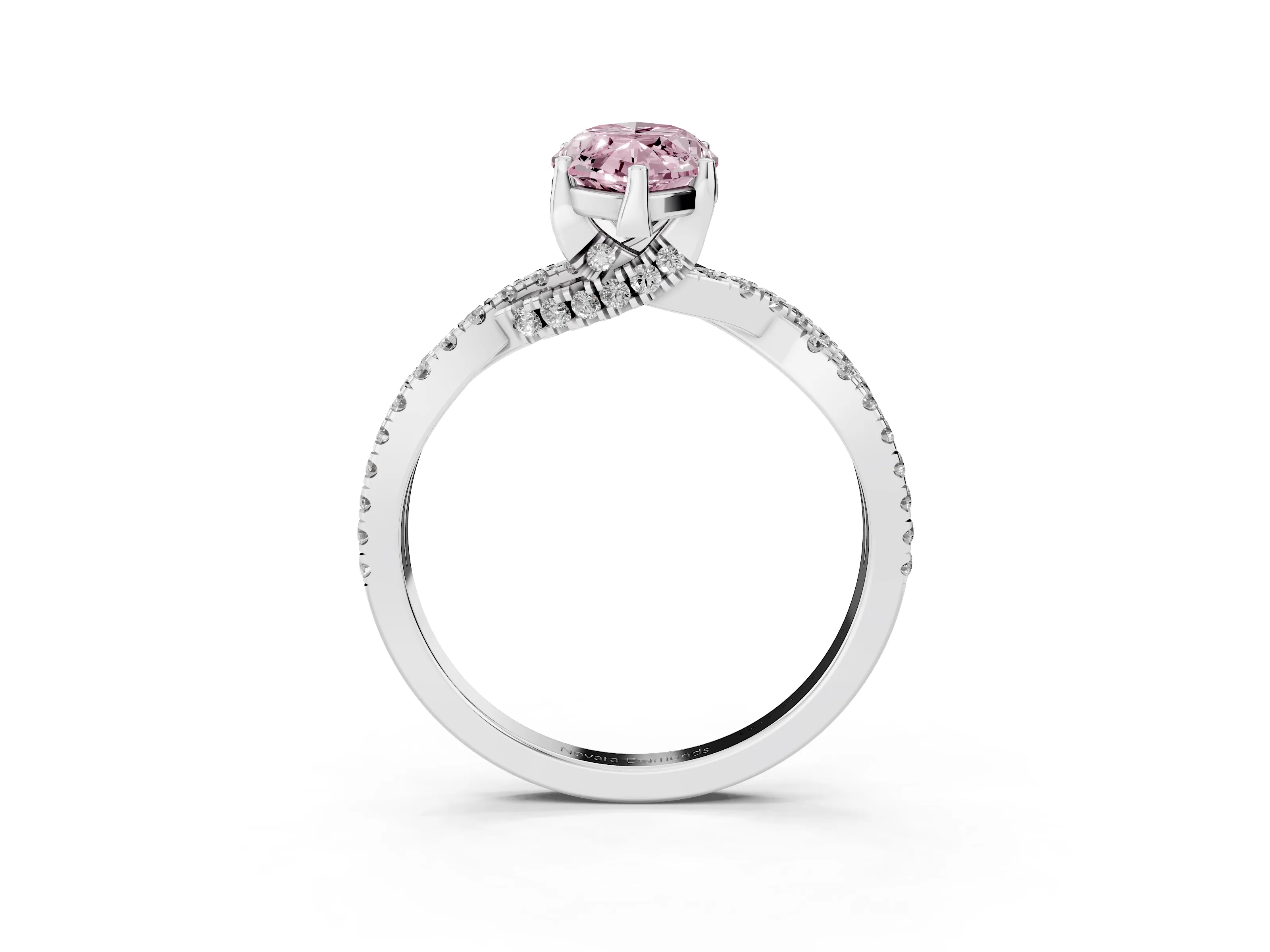 Fancy Pink Marquise Cut Diamond Twist Pavé Solitaire Engagement Ring Set in White gold with Prong Setting