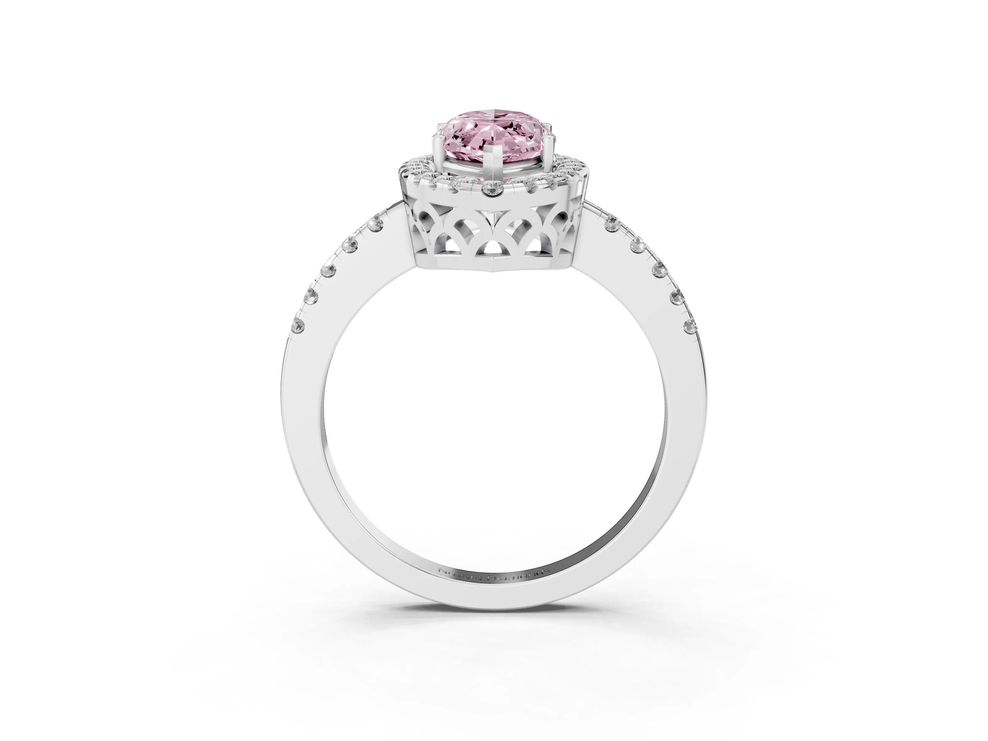 Fancy Pink Marquise Cut Diamond Pavé Band Halo Engagement Ring Set in White gold with Prong Setting